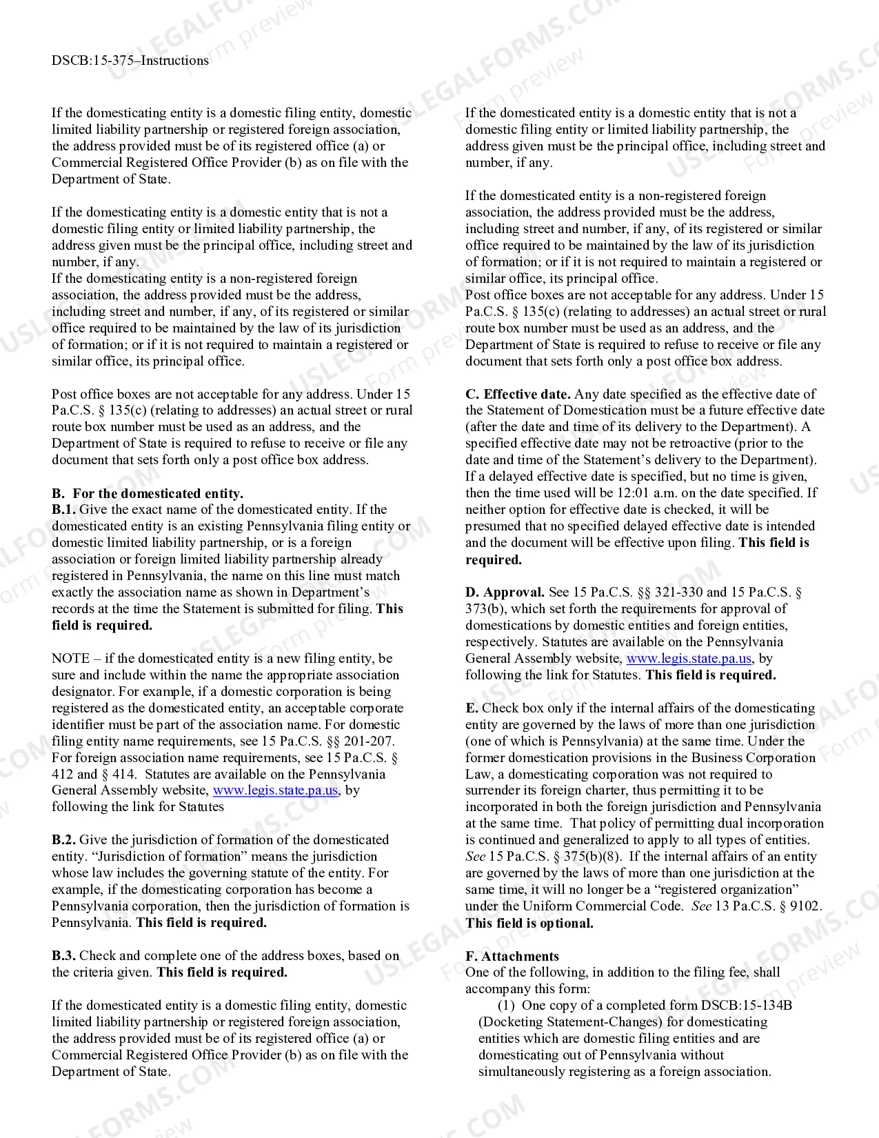 Preview Statement of Domestication [DSCB:15-375]