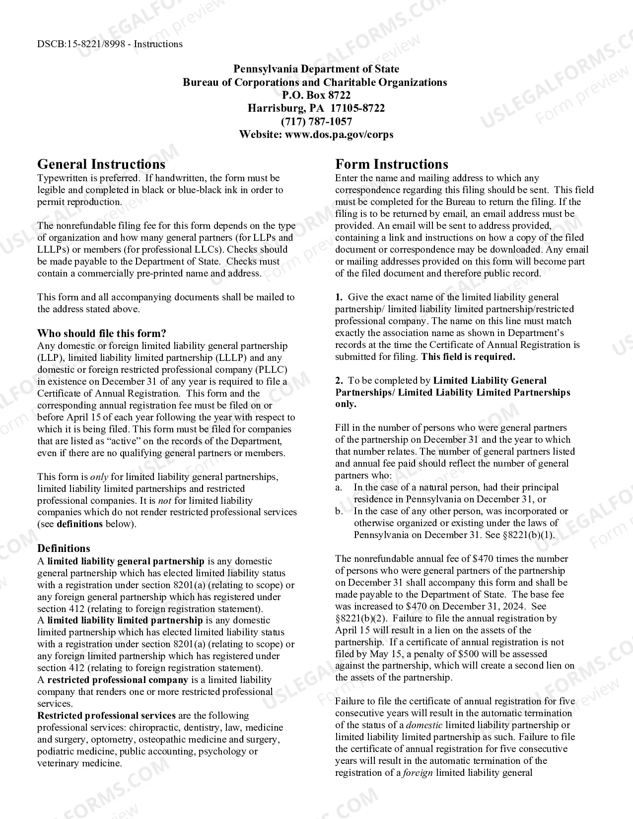 Preview Annual Registration - Foreign Restricted Professional Limited Liability Company [DSCB:15-8221/8998]