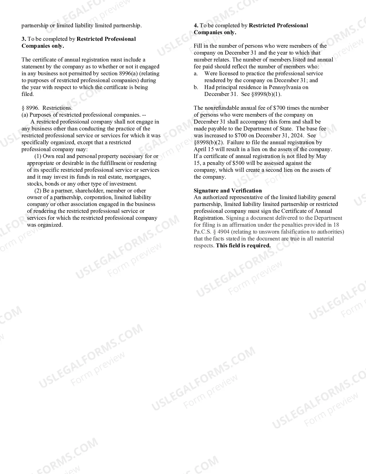 Preview Annual Registration - Foreign Restricted Professional Limited Liability Company [DSCB:15-8221/8998]
