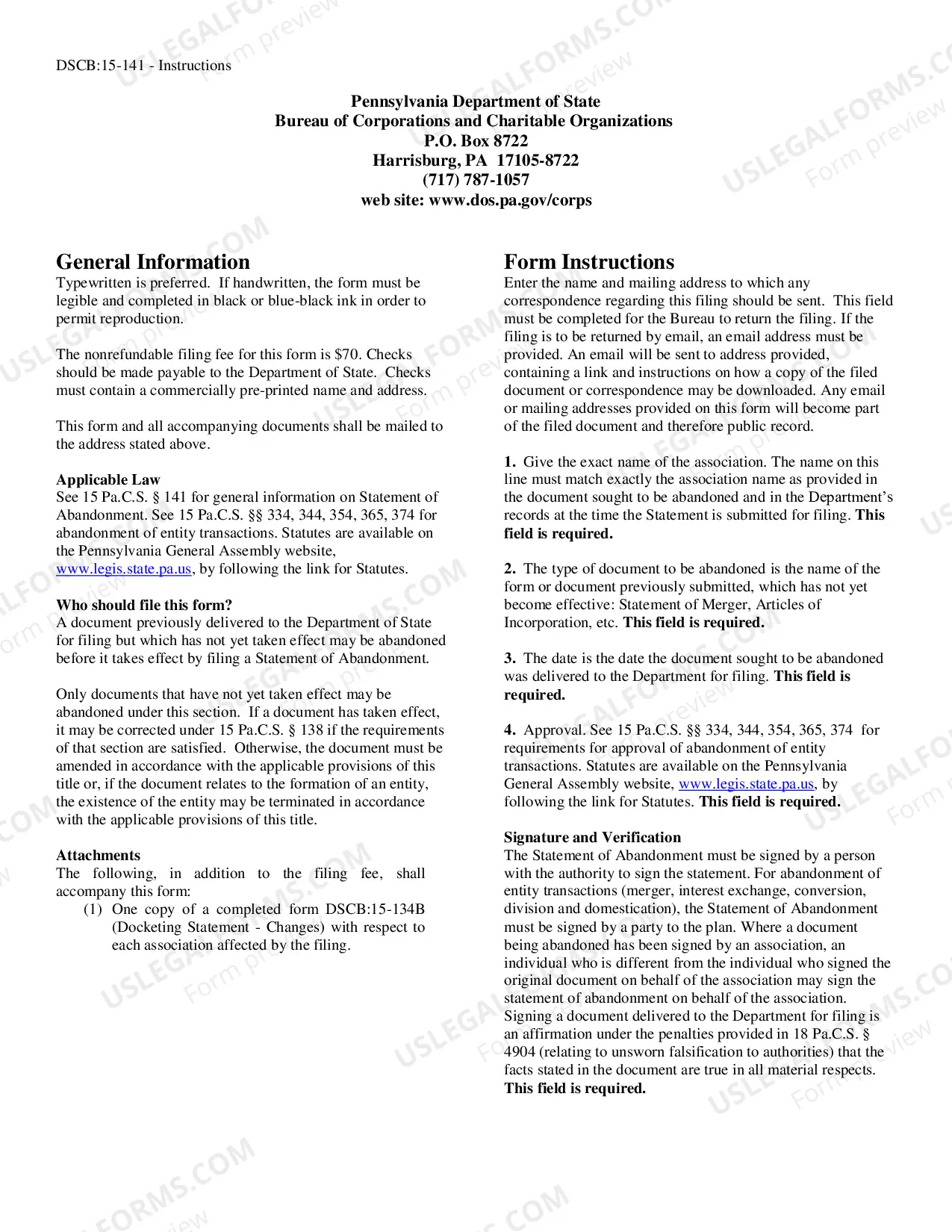 Preview Statement of Abandonment [DSCB:15-141]