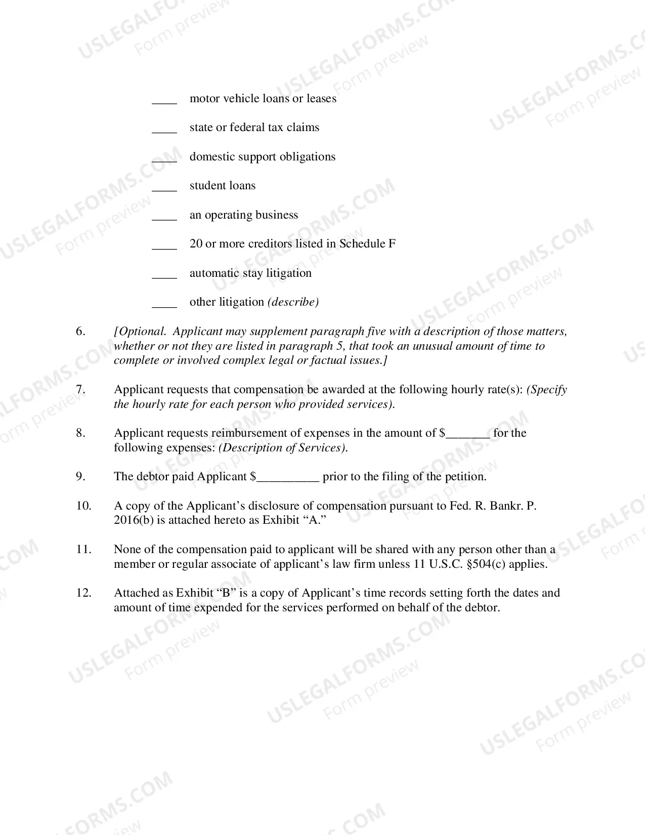 Preview Application For Compensation And Reimbursement of Expenses-Long Form (Chapter 13)