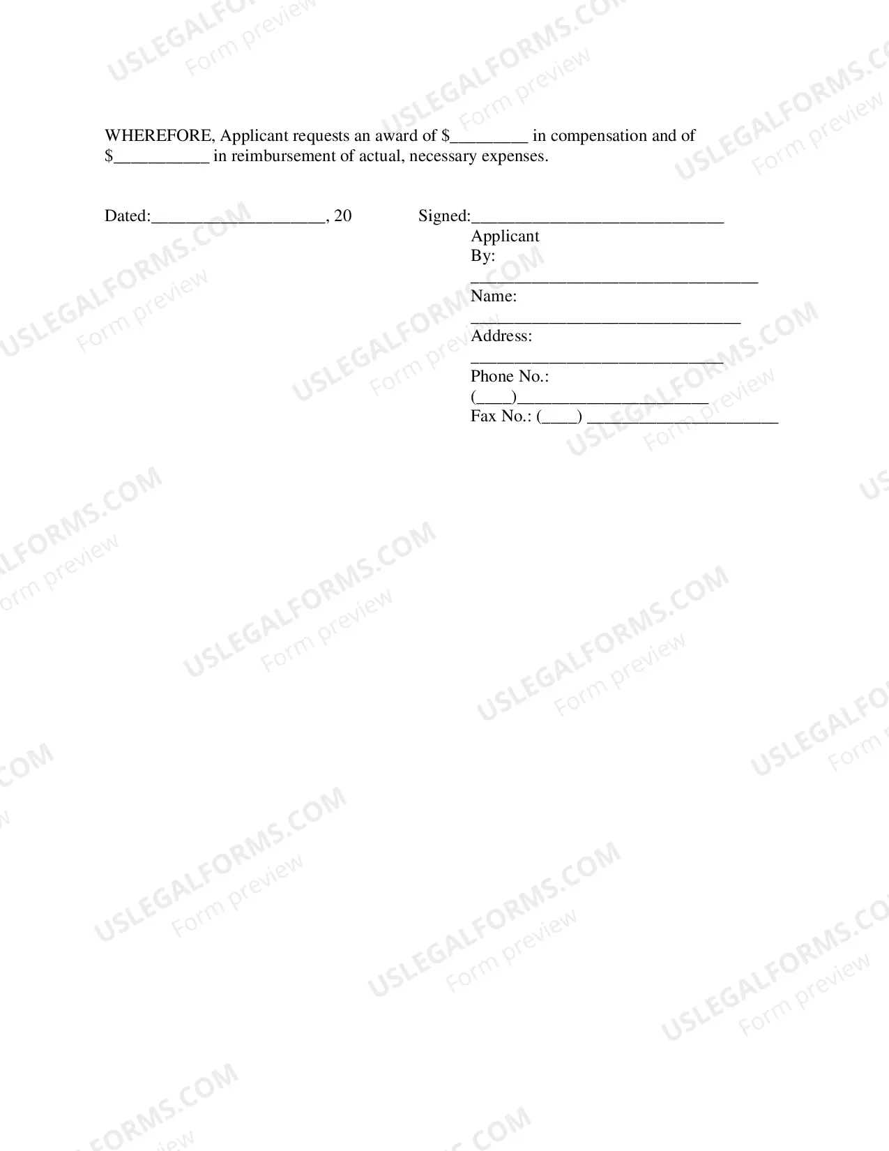 Preview Application For Compensation And Reimbursement of Expenses-Long Form (Chapter 13)