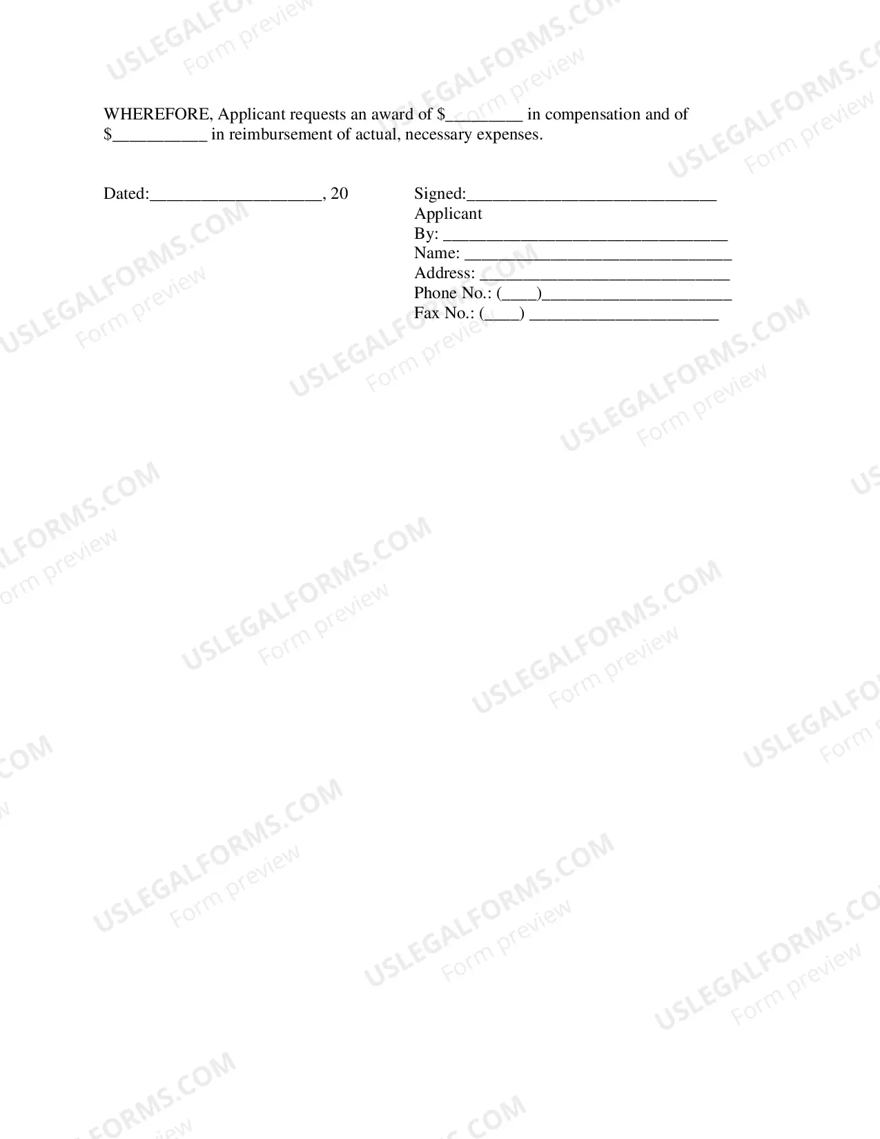 Preview Application For Compensation And Reimbursement of Expenses-Short Form (Chapter 13)