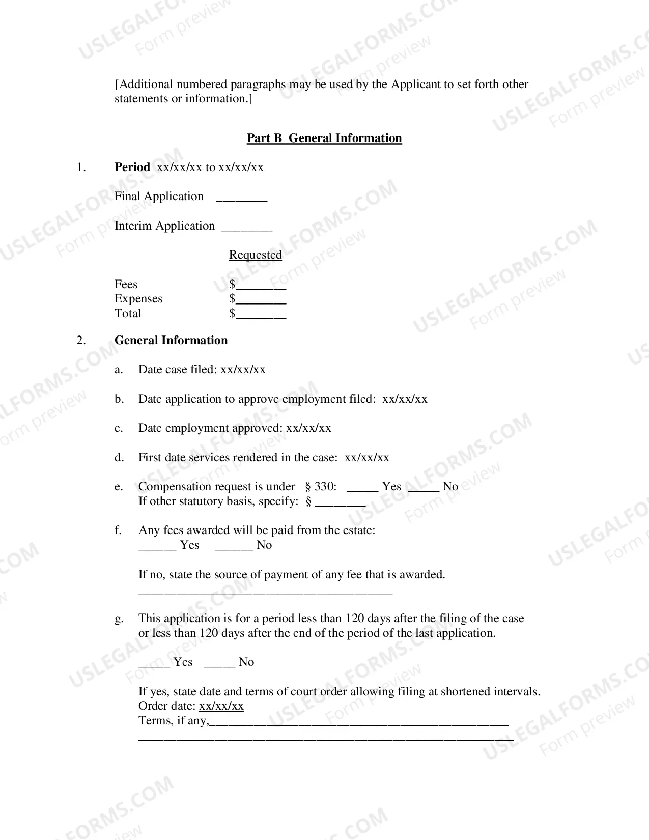 Preview Application For Compensation Or Reimbursement of Expenses