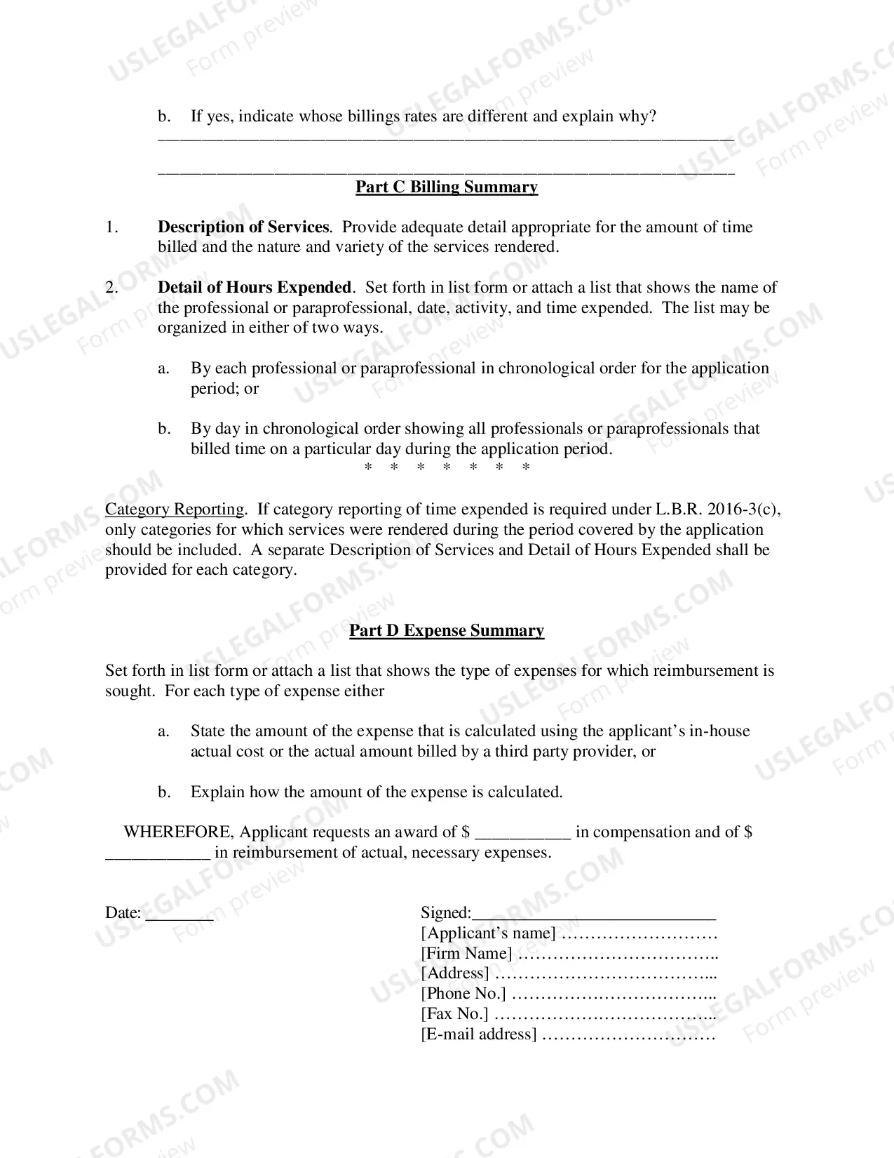 Preview Application For Compensation Or Reimbursement of Expenses