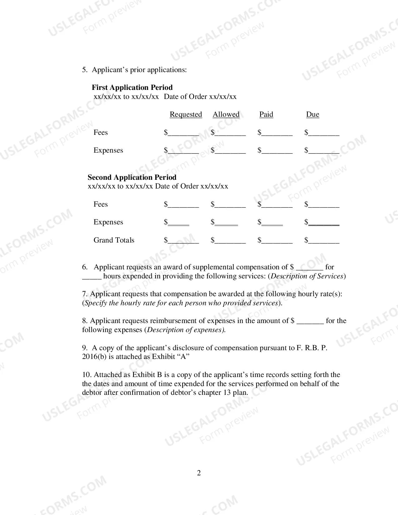 Preview Supplemental Application For Compensation And Reimbursement of Expenses (Chapter 13)