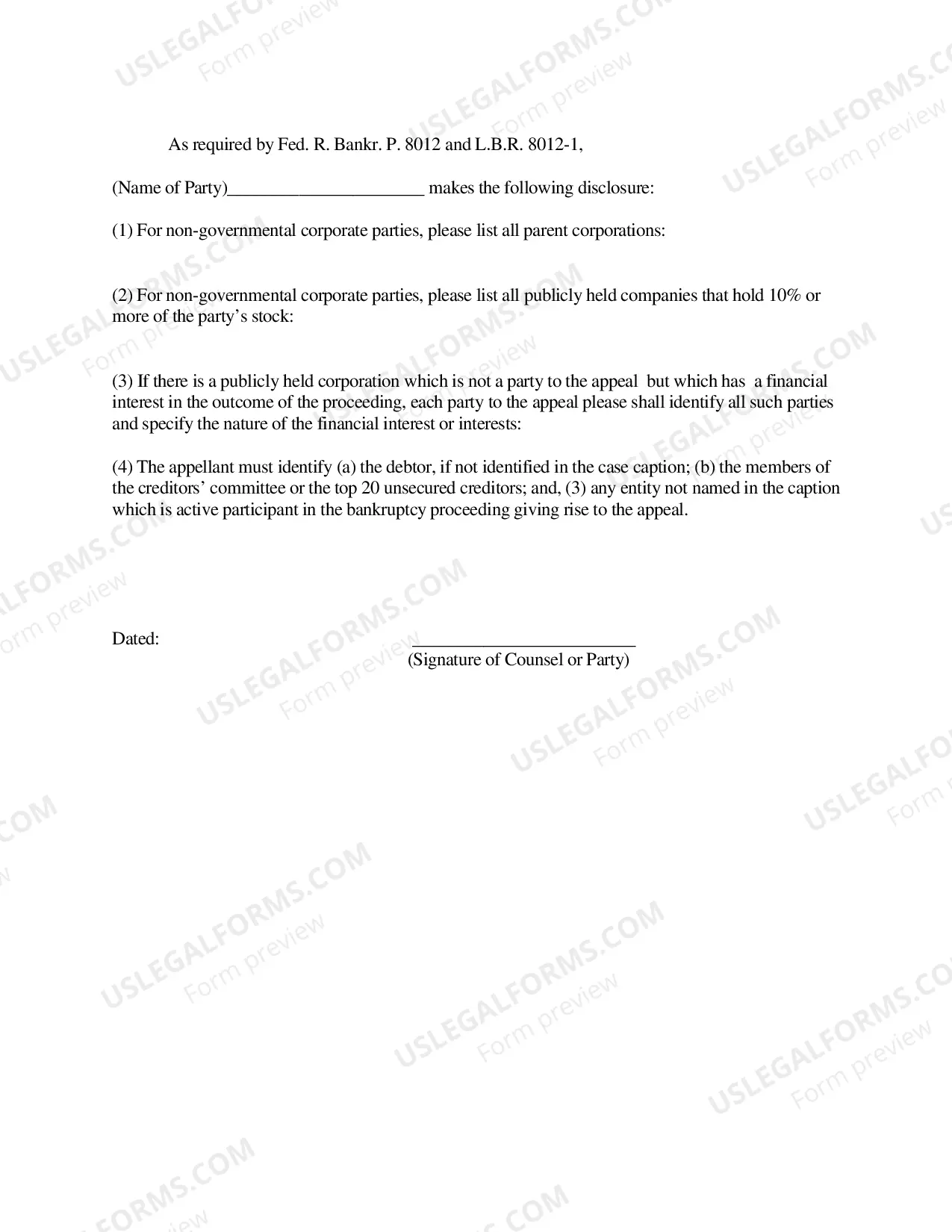 Preview L.B.F. 8012-1 Disclosure Form