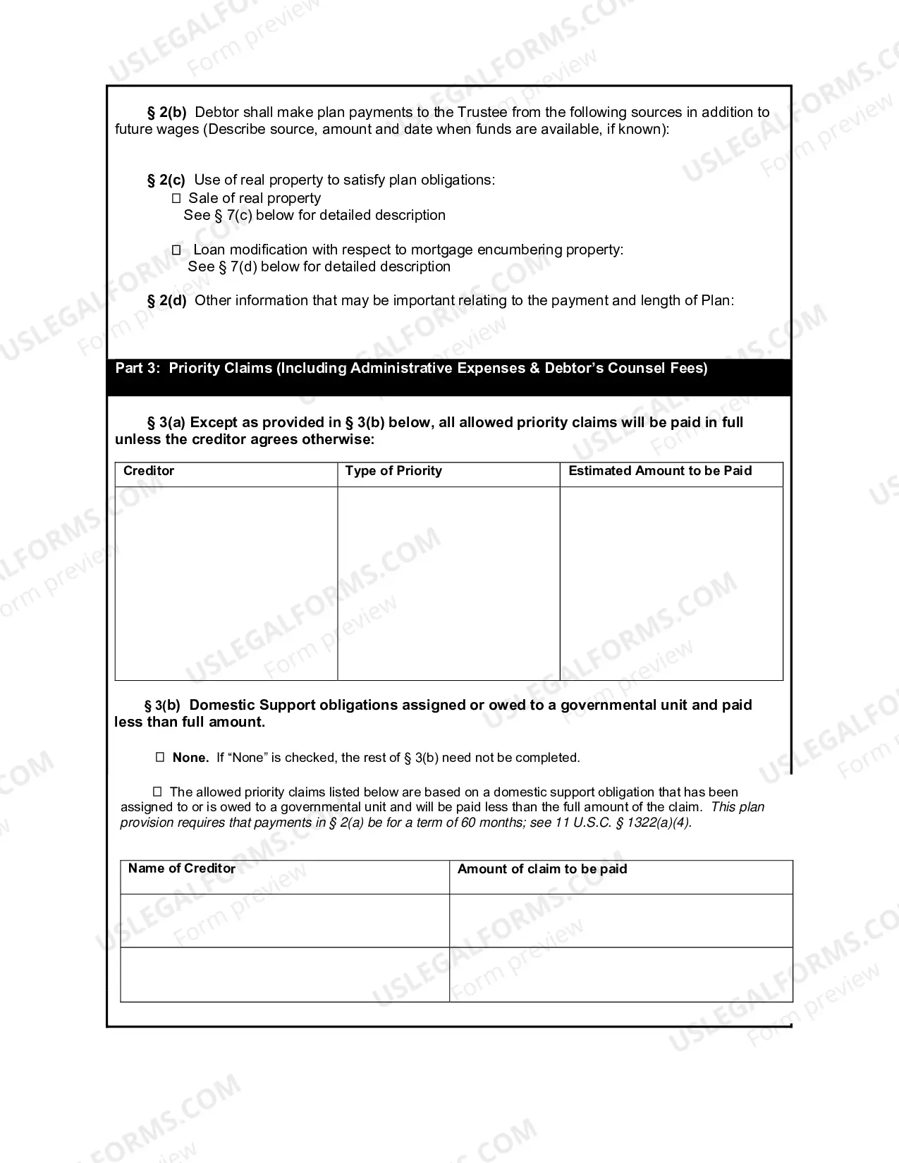 Preview Chapter 13 Plan (Non-Fillable PDF)