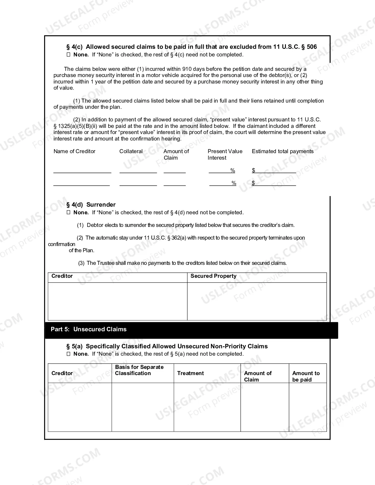 Preview Chapter 13 Plan (Non-Fillable PDF)