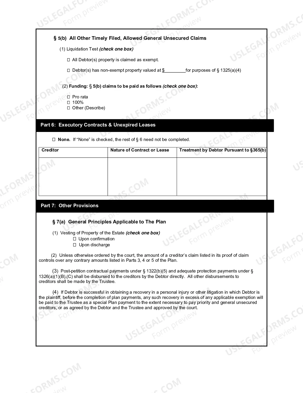 Preview Chapter 13 Plan (Non-Fillable PDF)