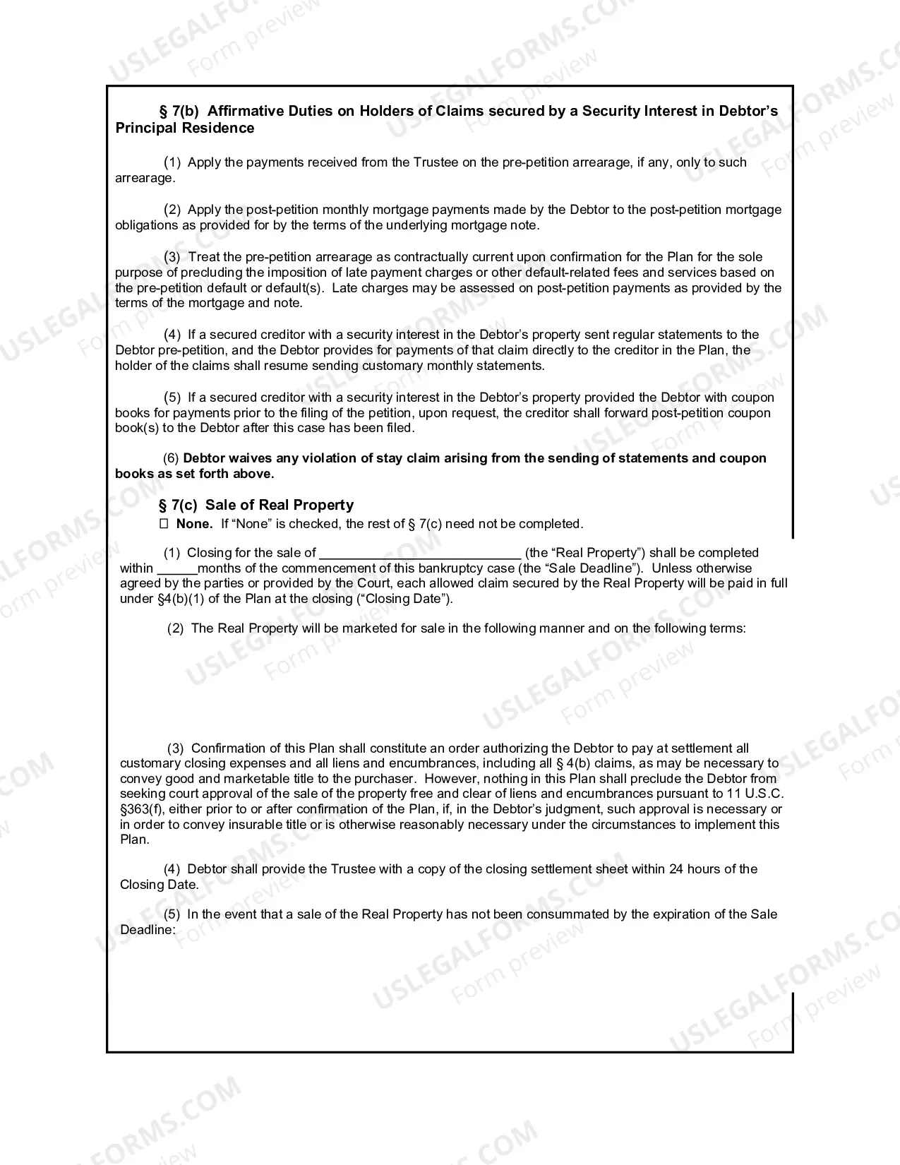 Preview Chapter 13 Plan (Non-Fillable PDF)
