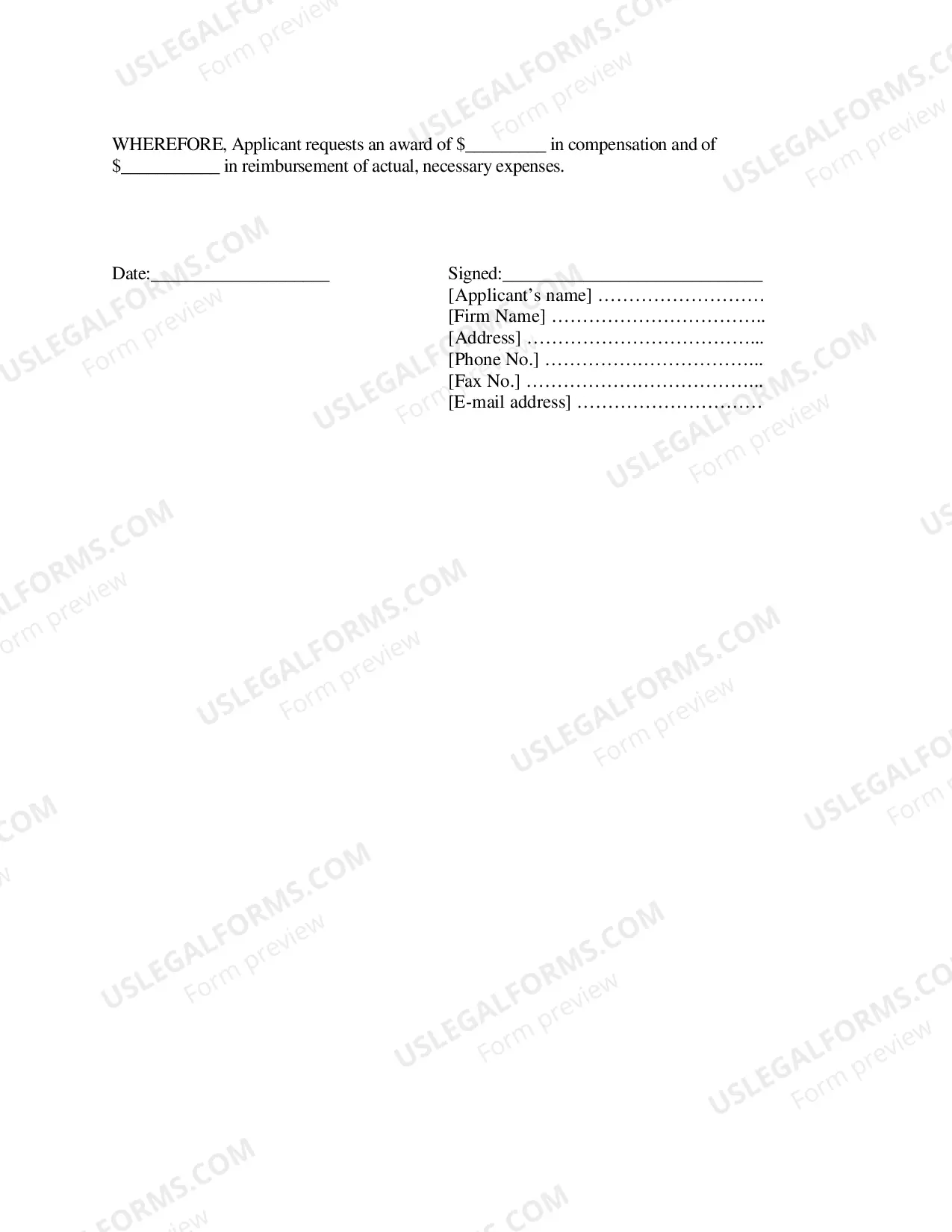 Preview "Short Form" - Chapter 13 Application for Compensation