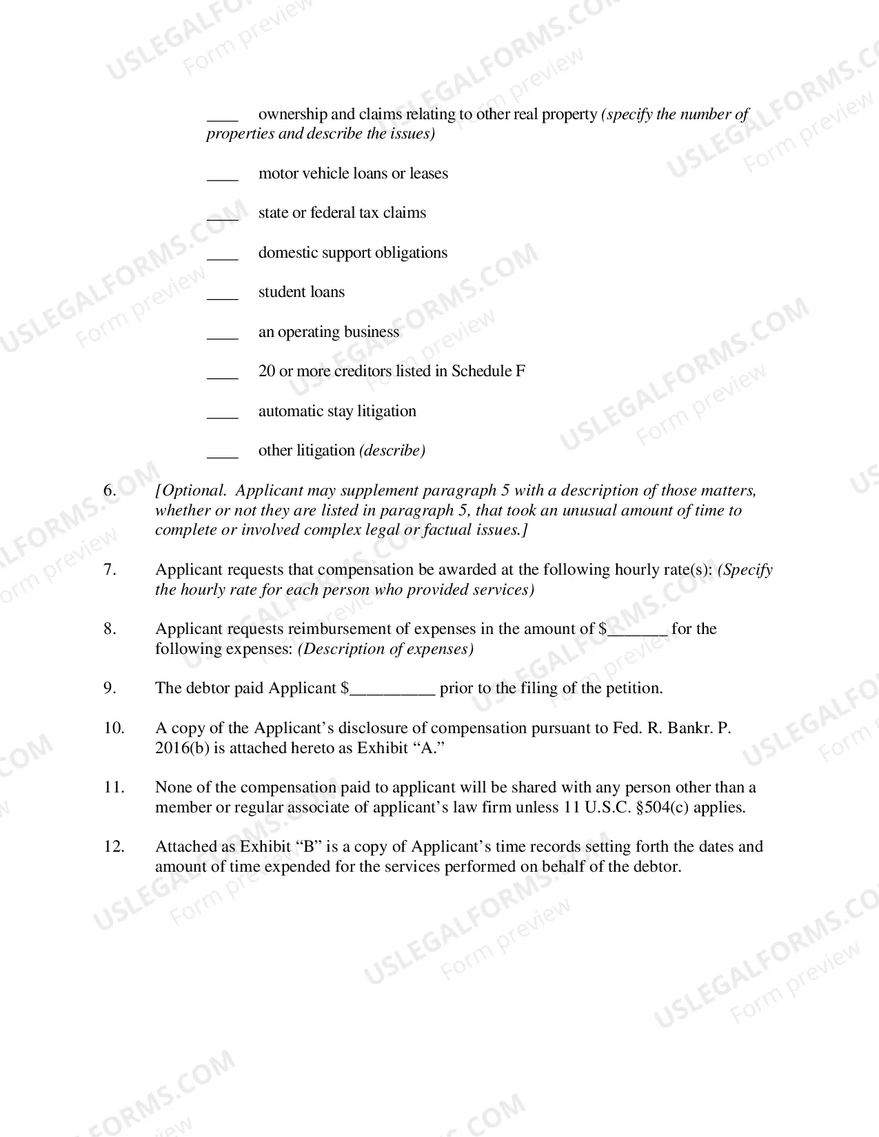 Preview "Long Form" - Chapter 13 Application for Compensation
