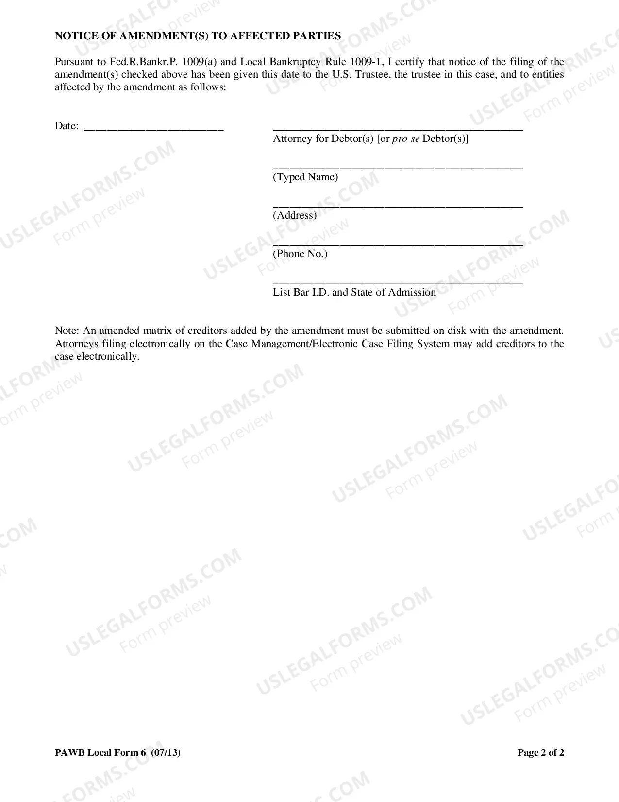 Preview Amendment Cover Sheet