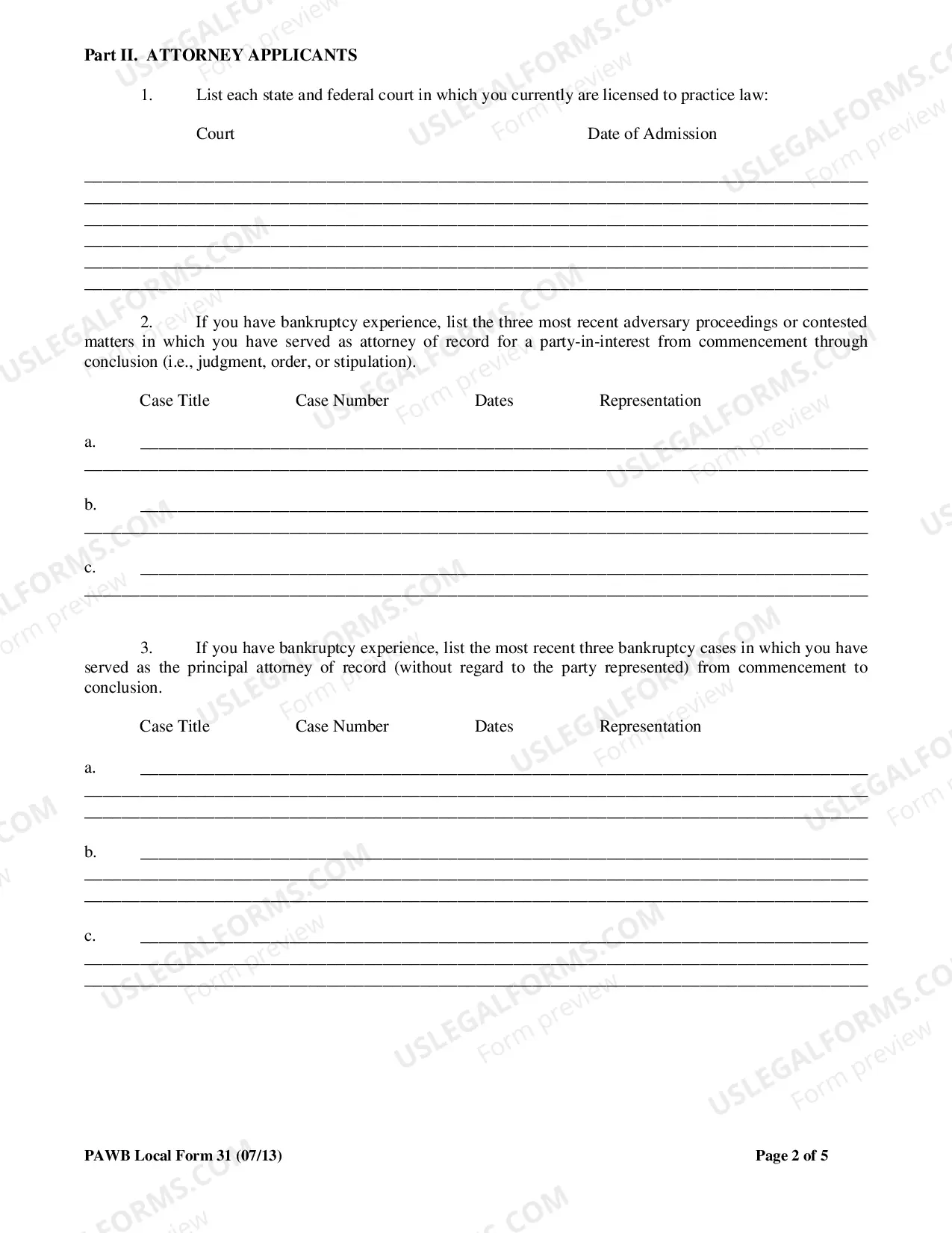 Preview Application For Admission to Bankruptcy Mediation Program Register