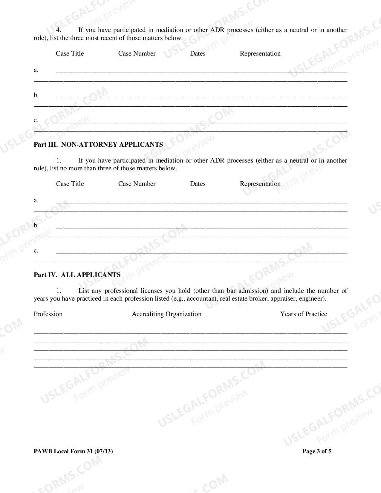 Preview Application For Admission to Bankruptcy Mediation Program Register