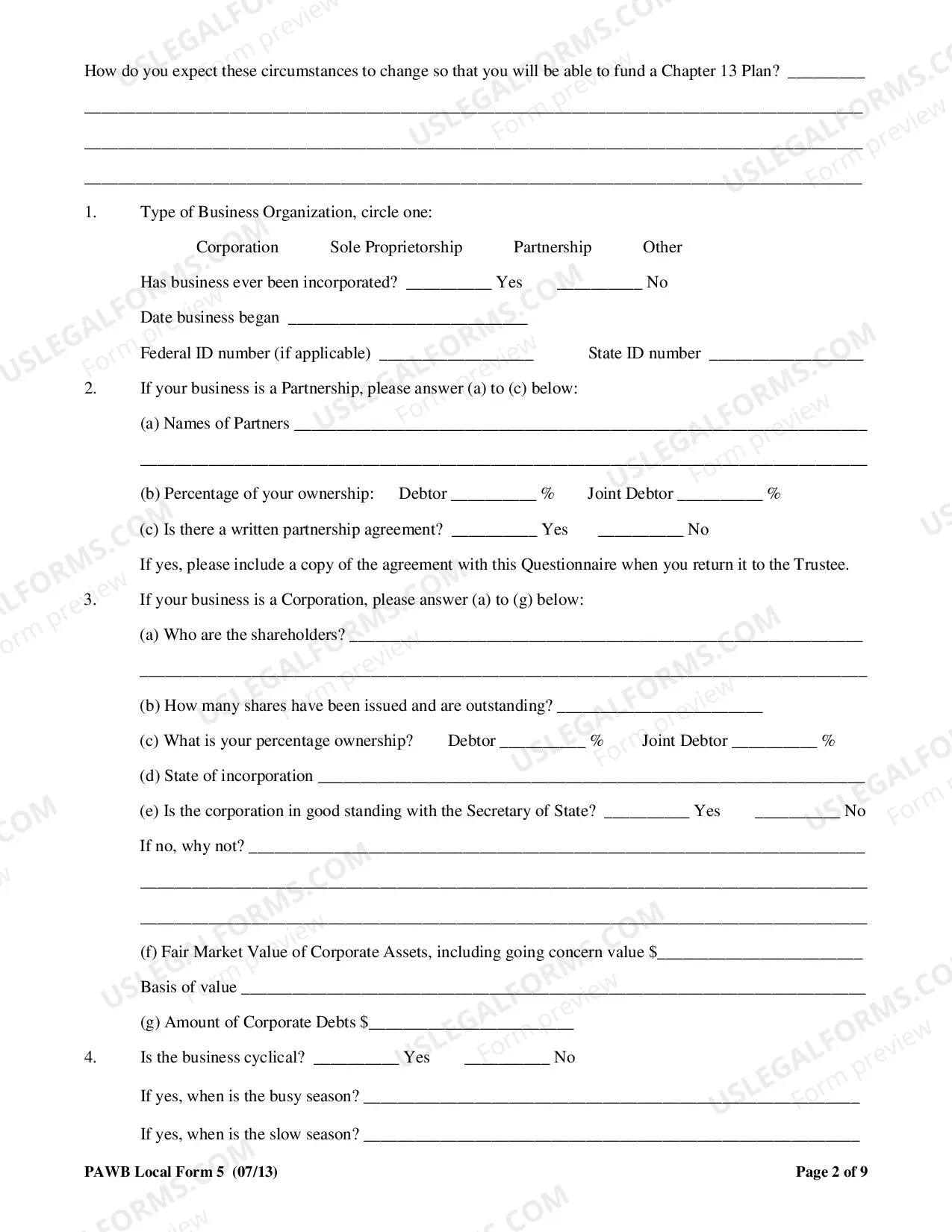 Preview Chapter 13 Business Case Questionnaire