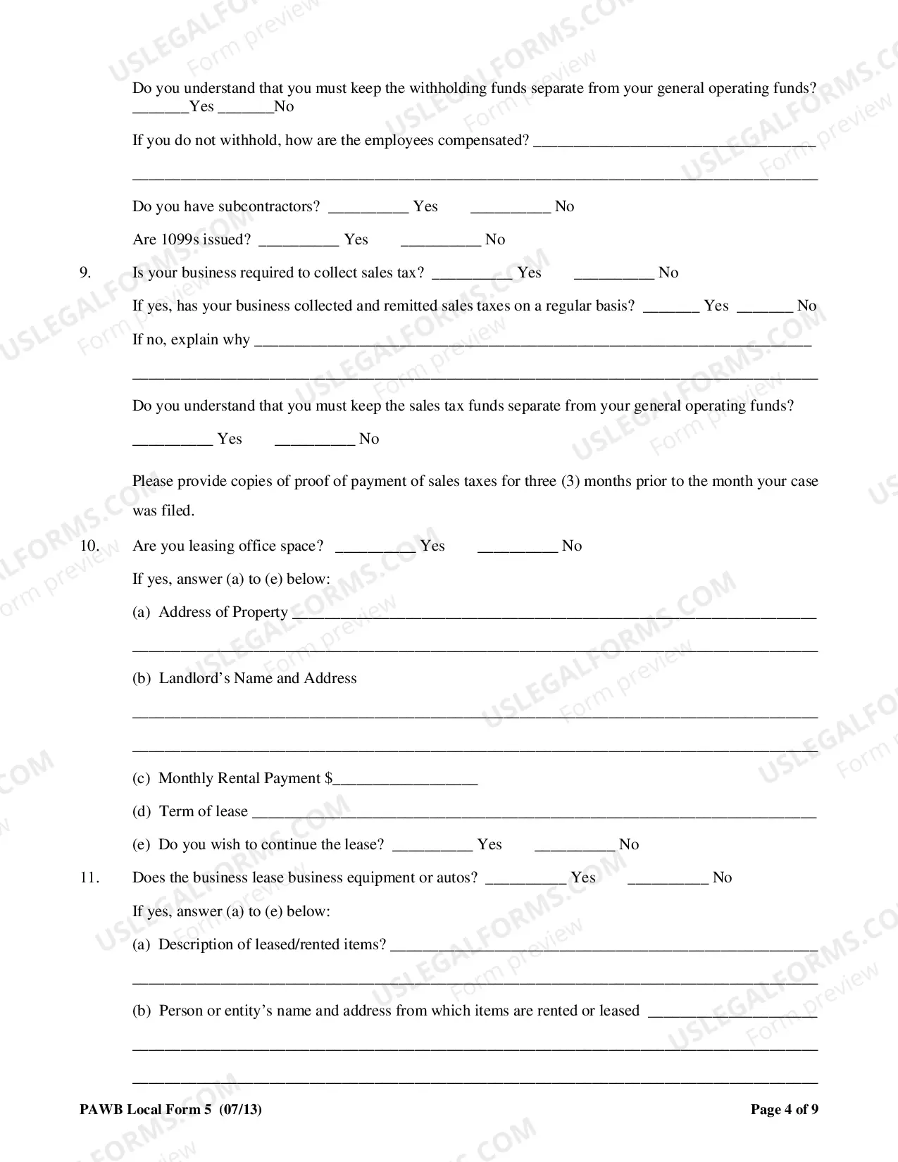 Preview Chapter 13 Business Case Questionnaire