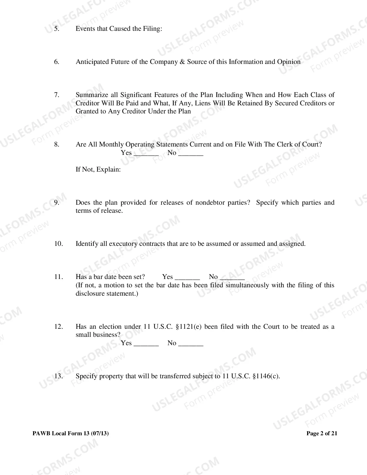 Preview Disclosure Statement to Accompany Plan