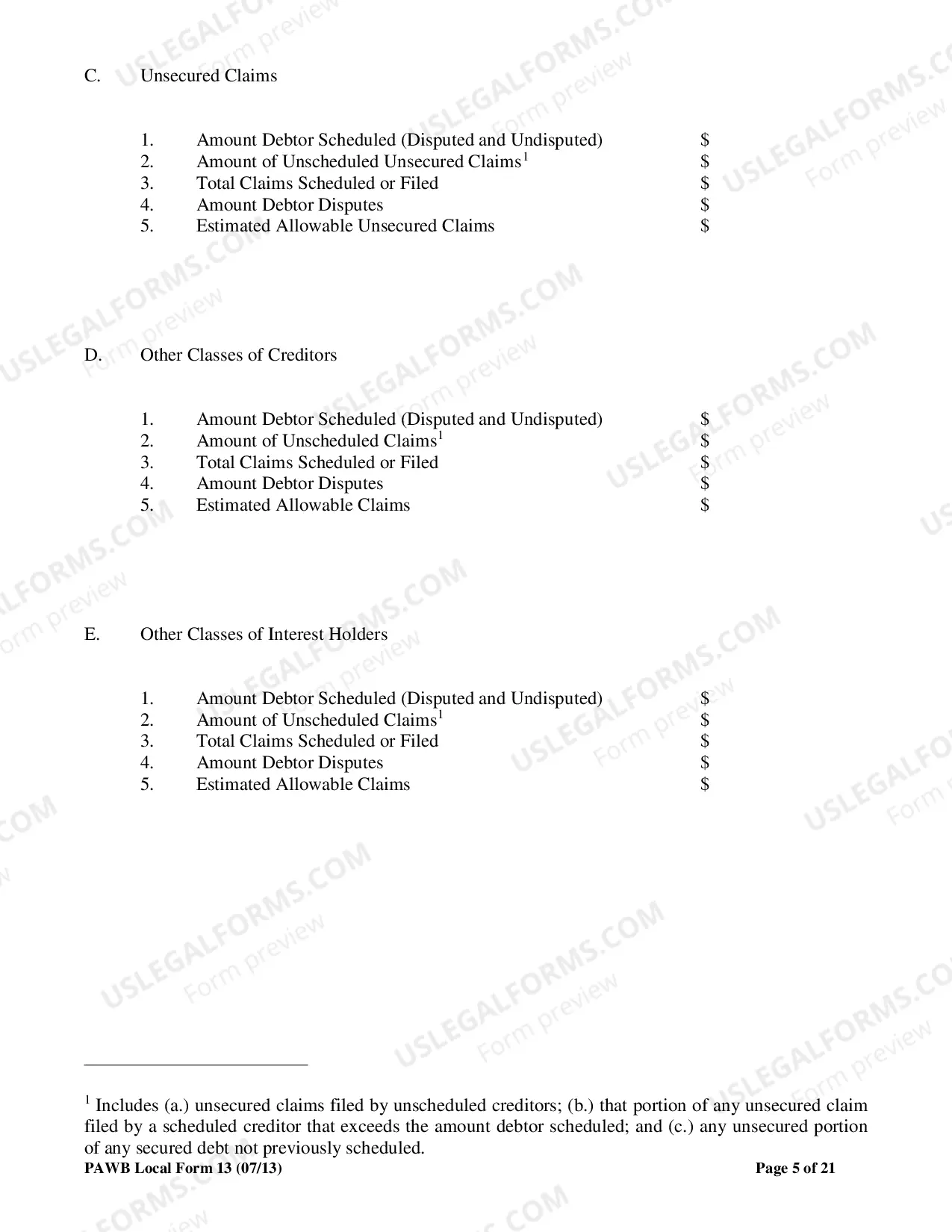 Preview Disclosure Statement to Accompany Plan