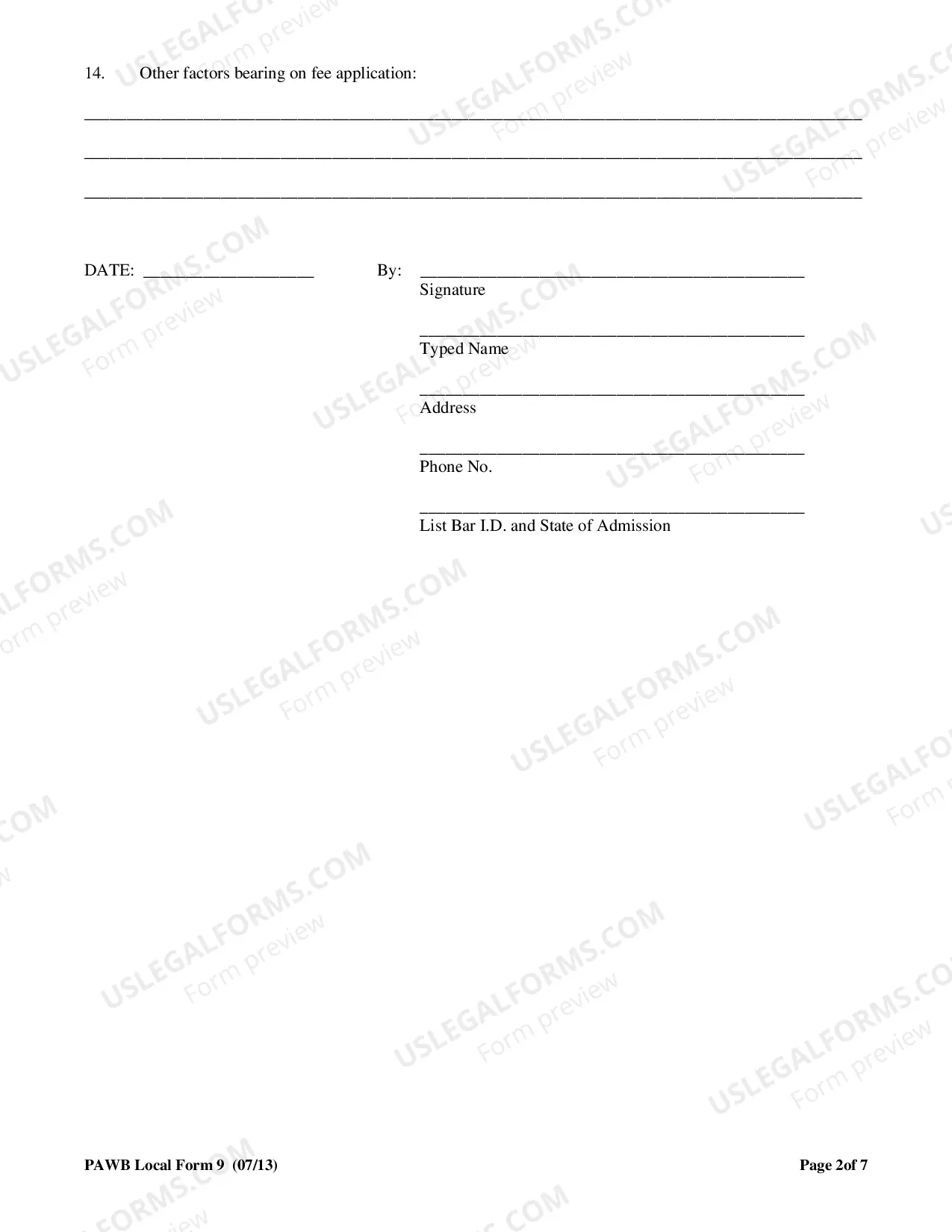 Preview Summary Cover Sheet For Fee Application