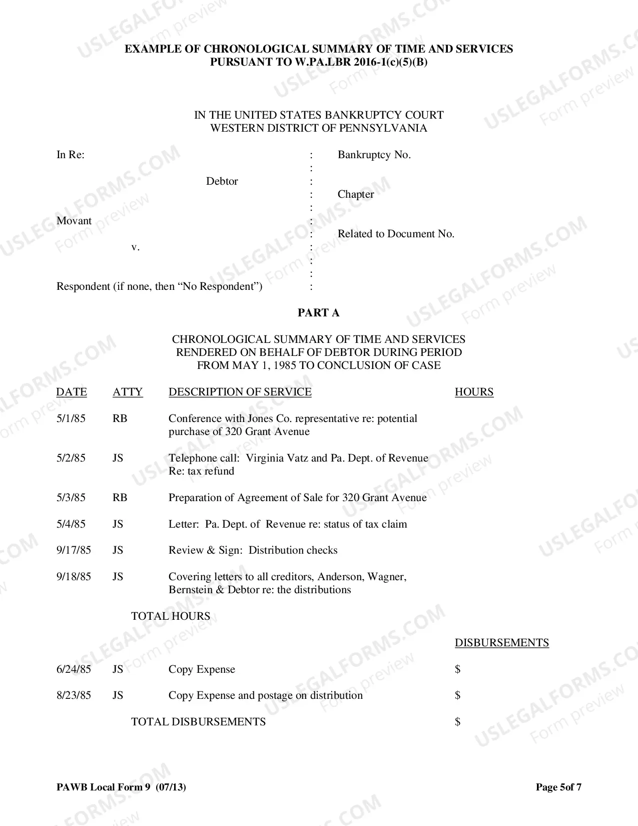Preview Summary Cover Sheet For Fee Application