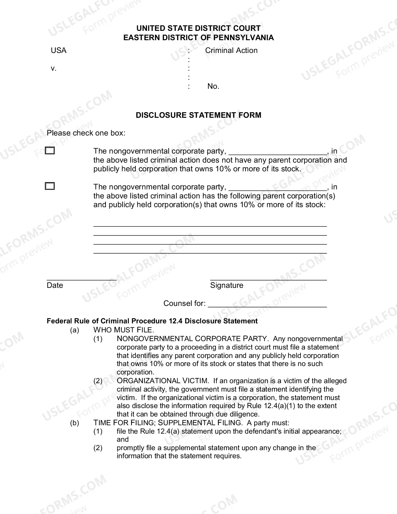 Preview Disclosure Statement Form