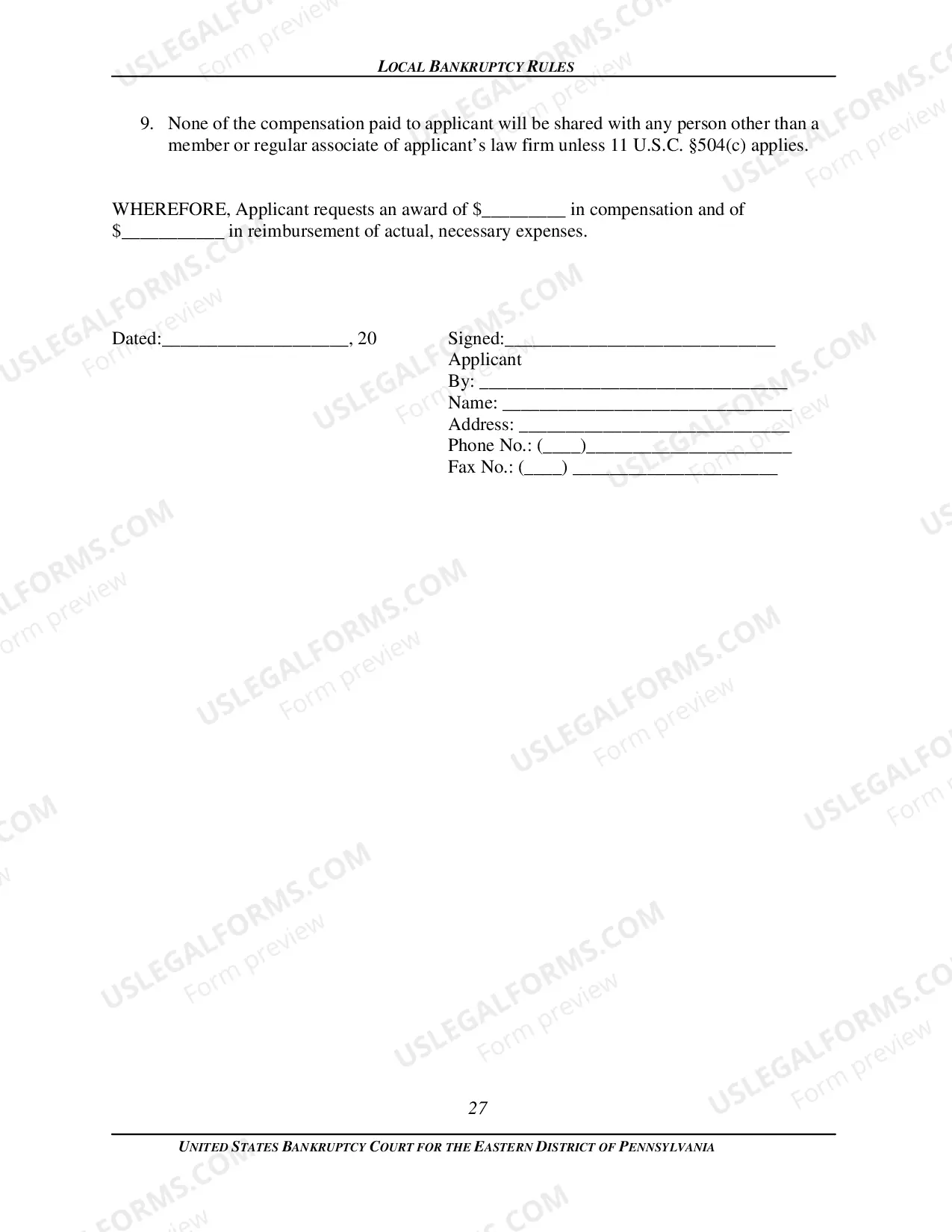 Preview Local Bankruptcy Form 2016-2A, "Short Form" Application of Counsel for Debtor for Compensation and Reimbursement of Expenses in Chapter 13 Case Pursuant to L.B.R. 2016-2(a)