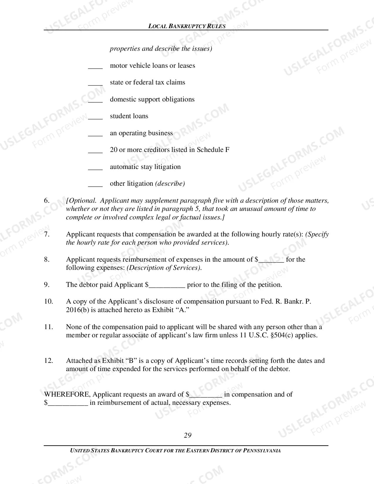 Preview Local Bankruptcy Form 2016-2B, "Long Form" Application of Counsel for Debtor for Compensation and Reimbursement of Expenses in Chapter 13 Case