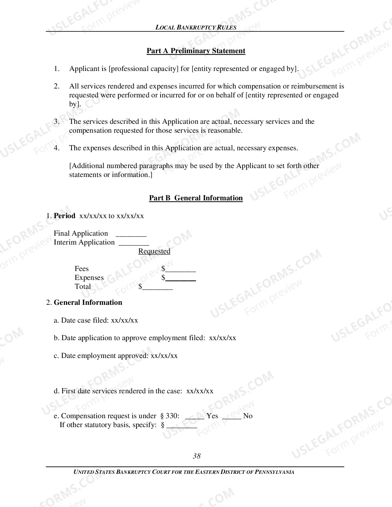 Preview Local Bankruptcy Form 2016-3, Application for Compensation or Reimbursement of Expenses