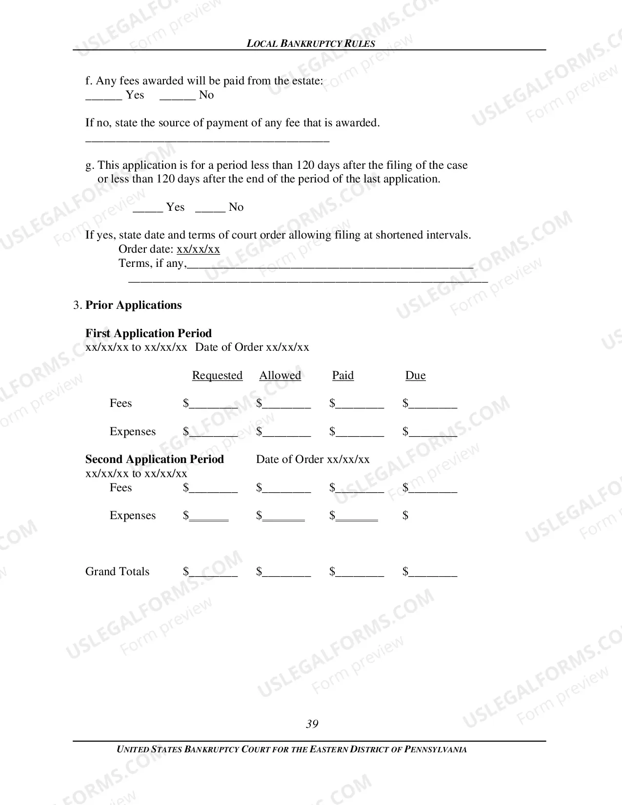 Preview Local Bankruptcy Form 2016-3, Application for Compensation or Reimbursement of Expenses
