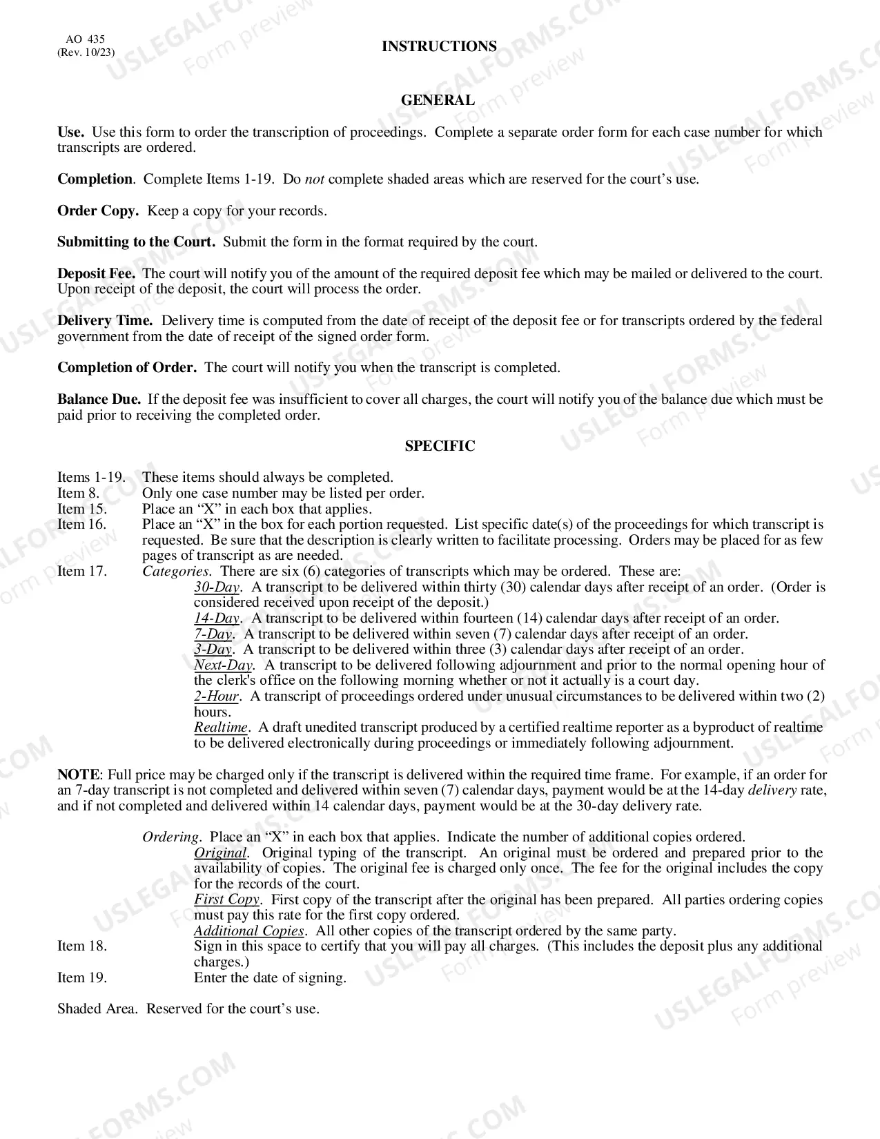 Preview Transcript Order Form