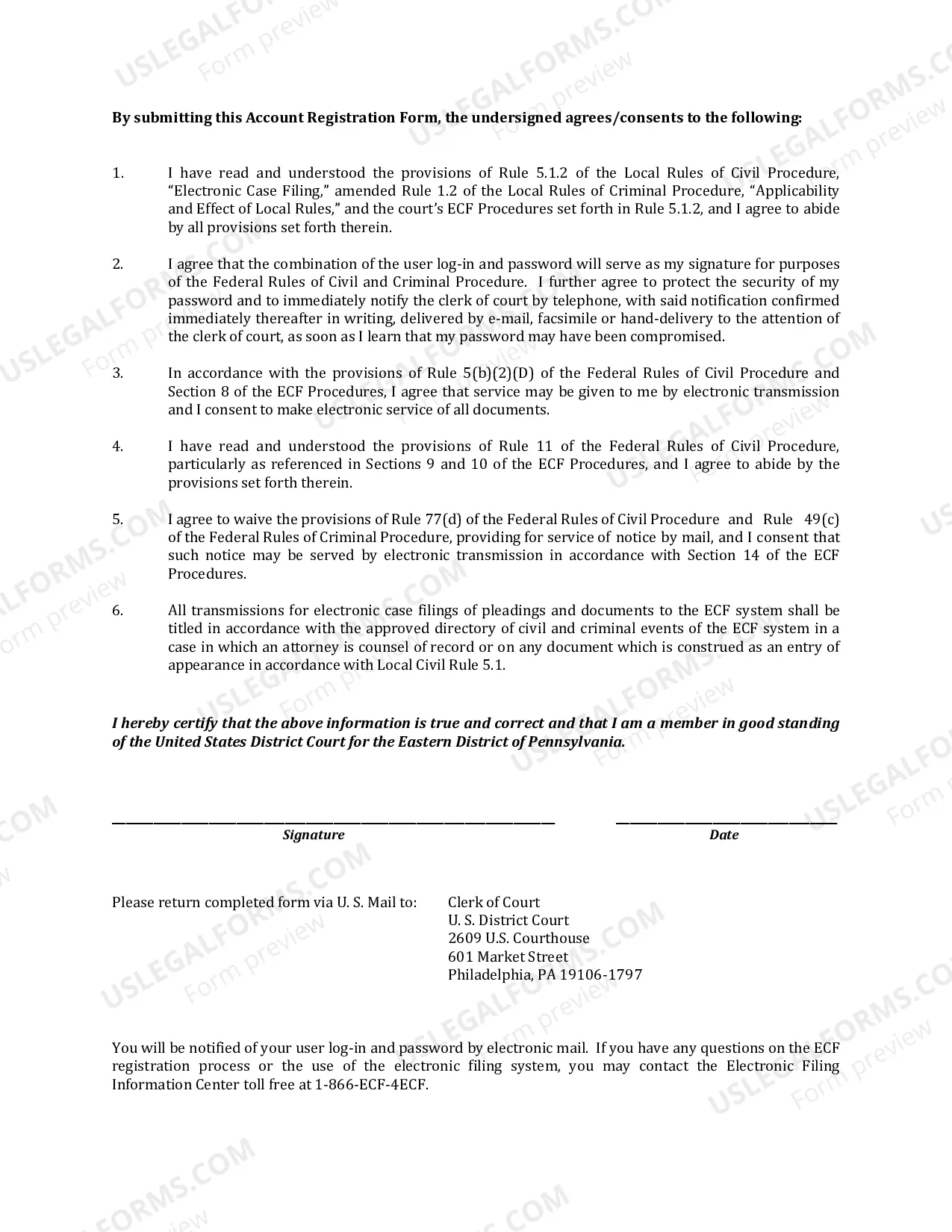 Preview Electronic Case Filing (ECF) Account Registration Form and Notification of Case Activity Request Form