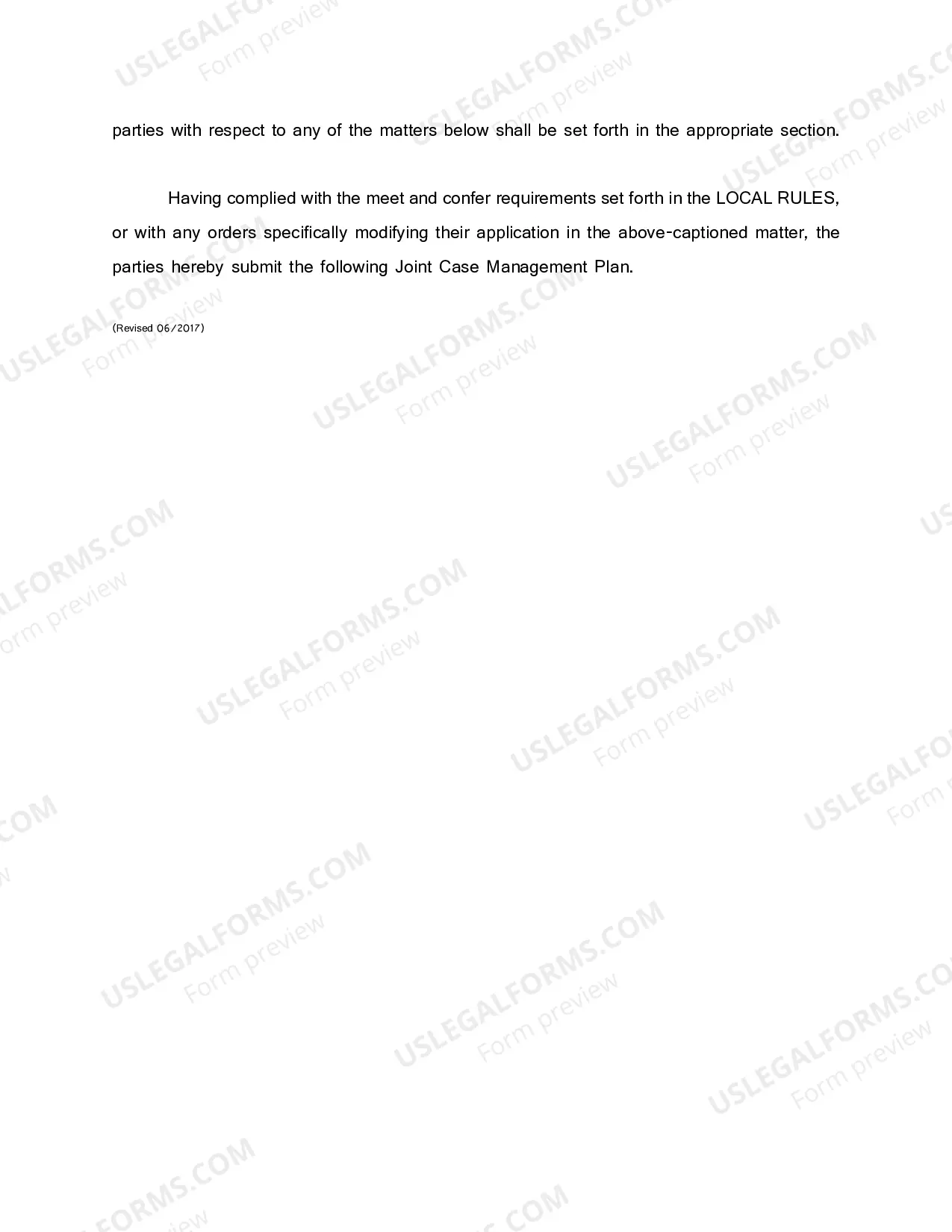 Preview Joint Case Management Plan