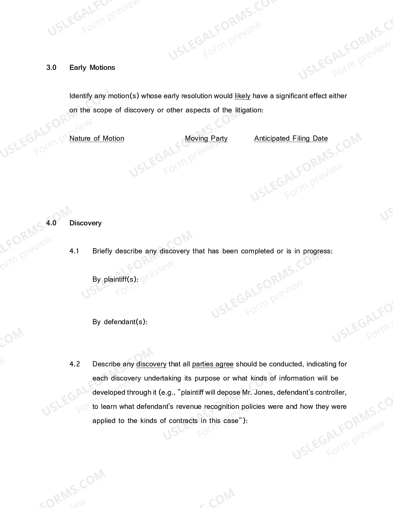 Preview Joint Case Management Plan