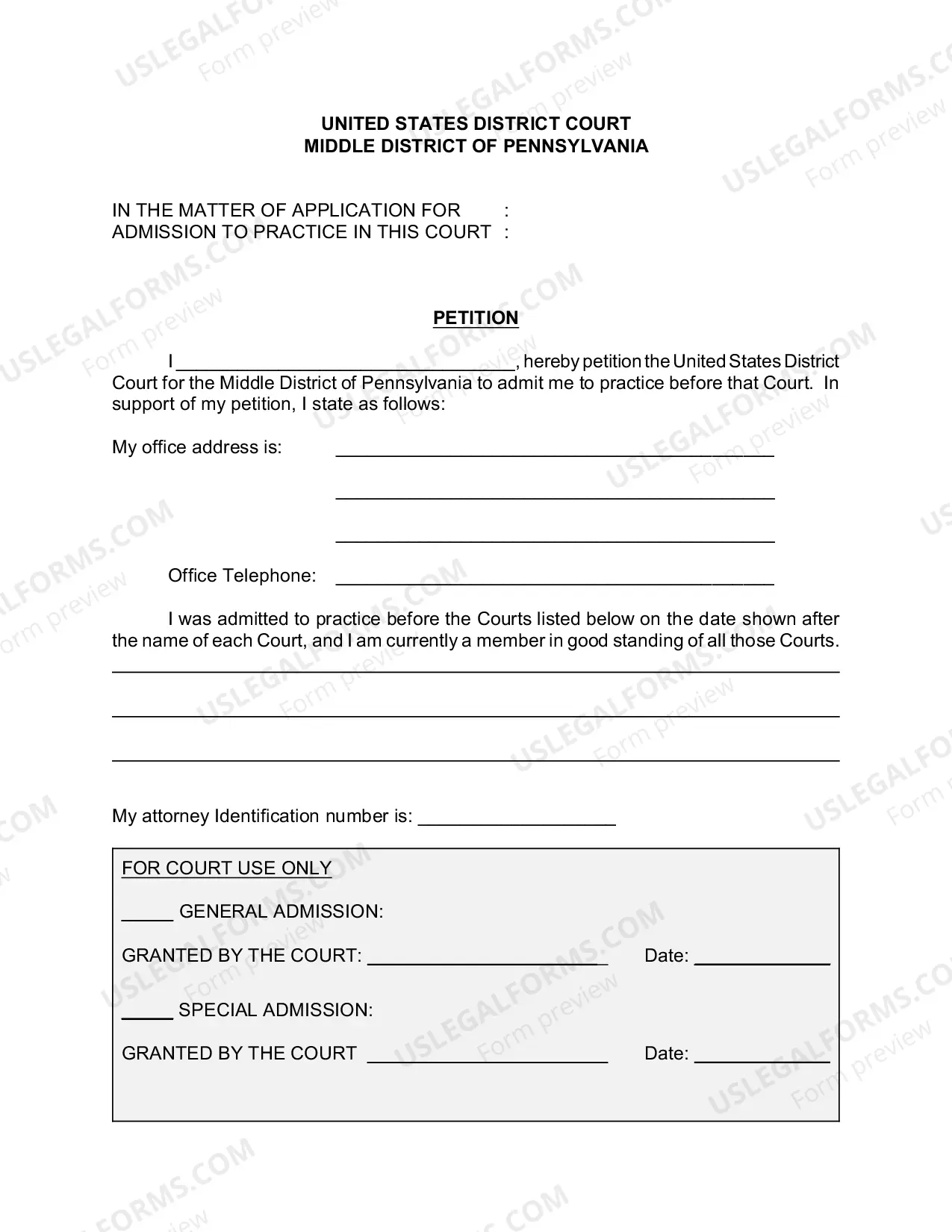 Preview Petition For Admission to Practice