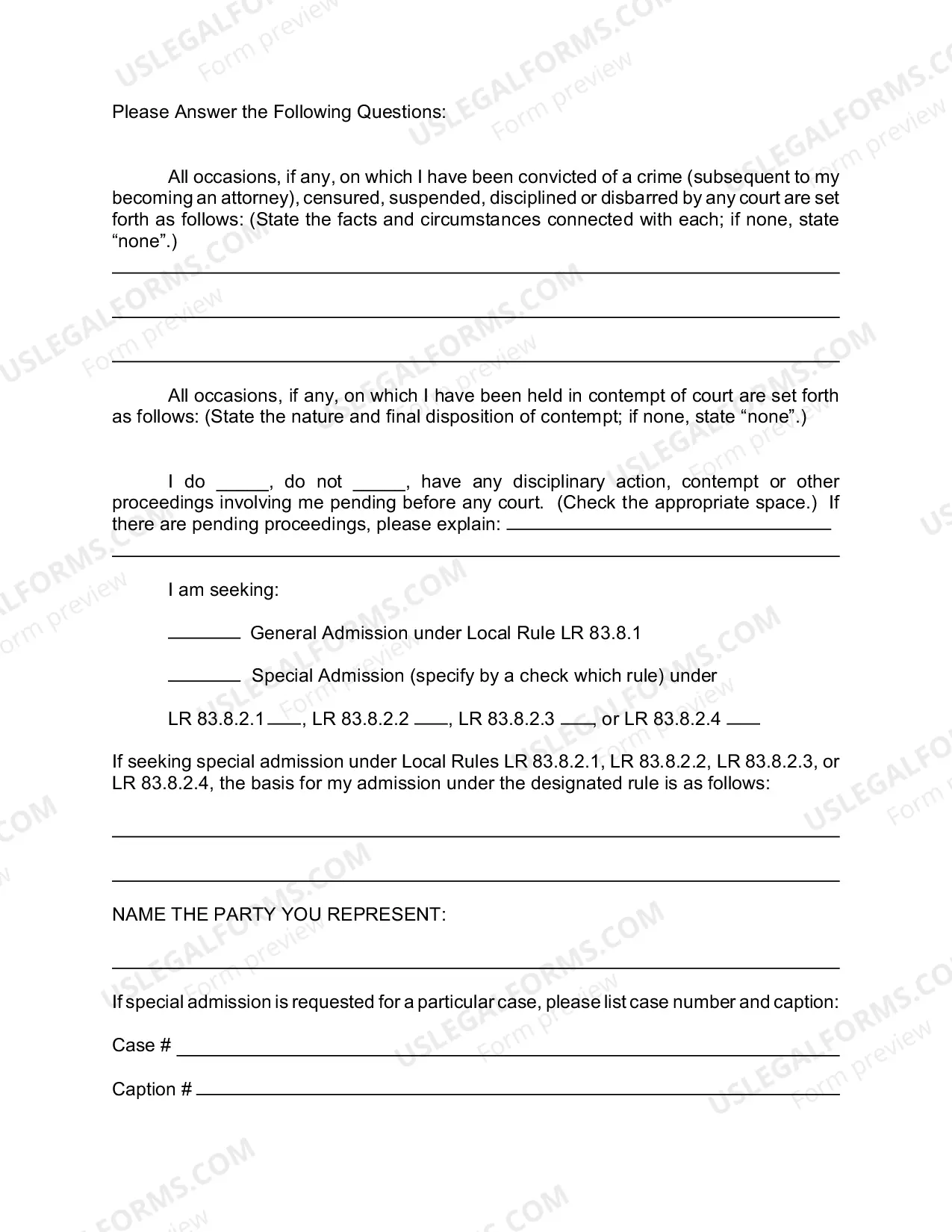 Preview Petition For Admission to Practice