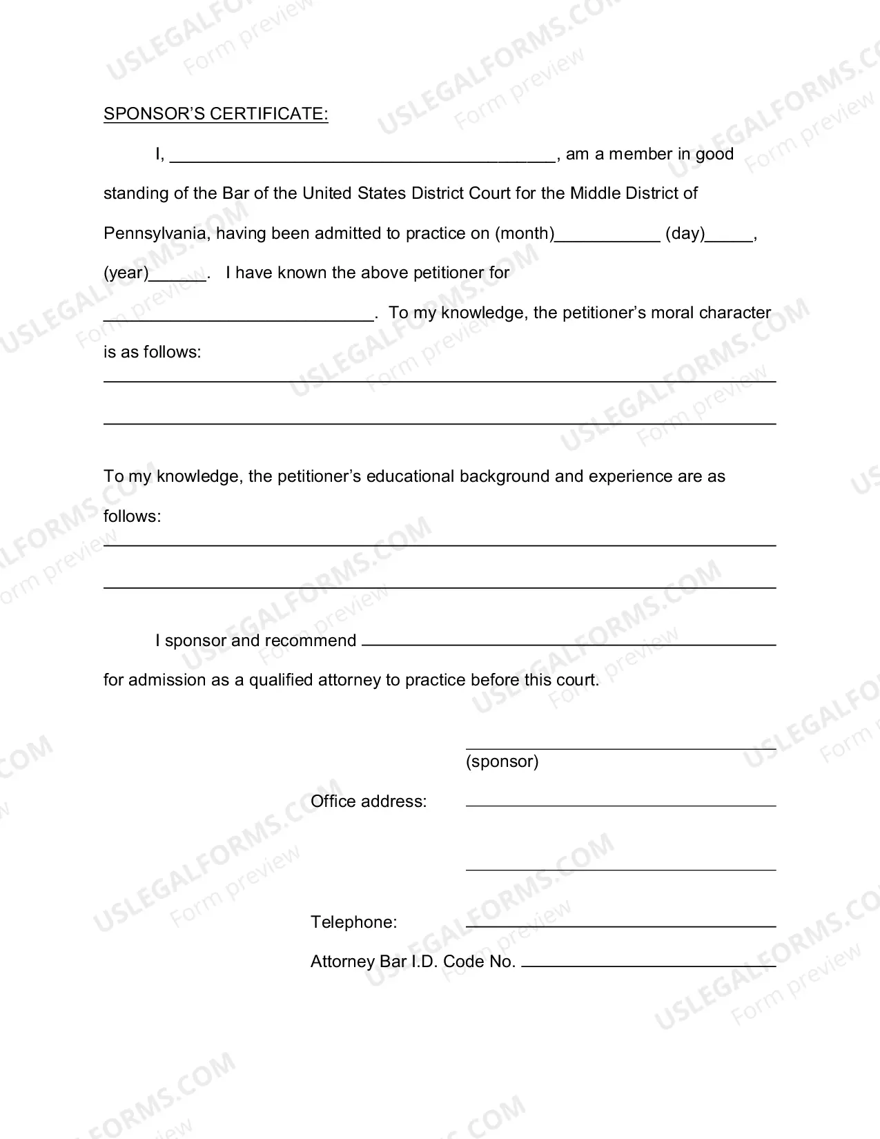 Preview Petition For Admission to Practice