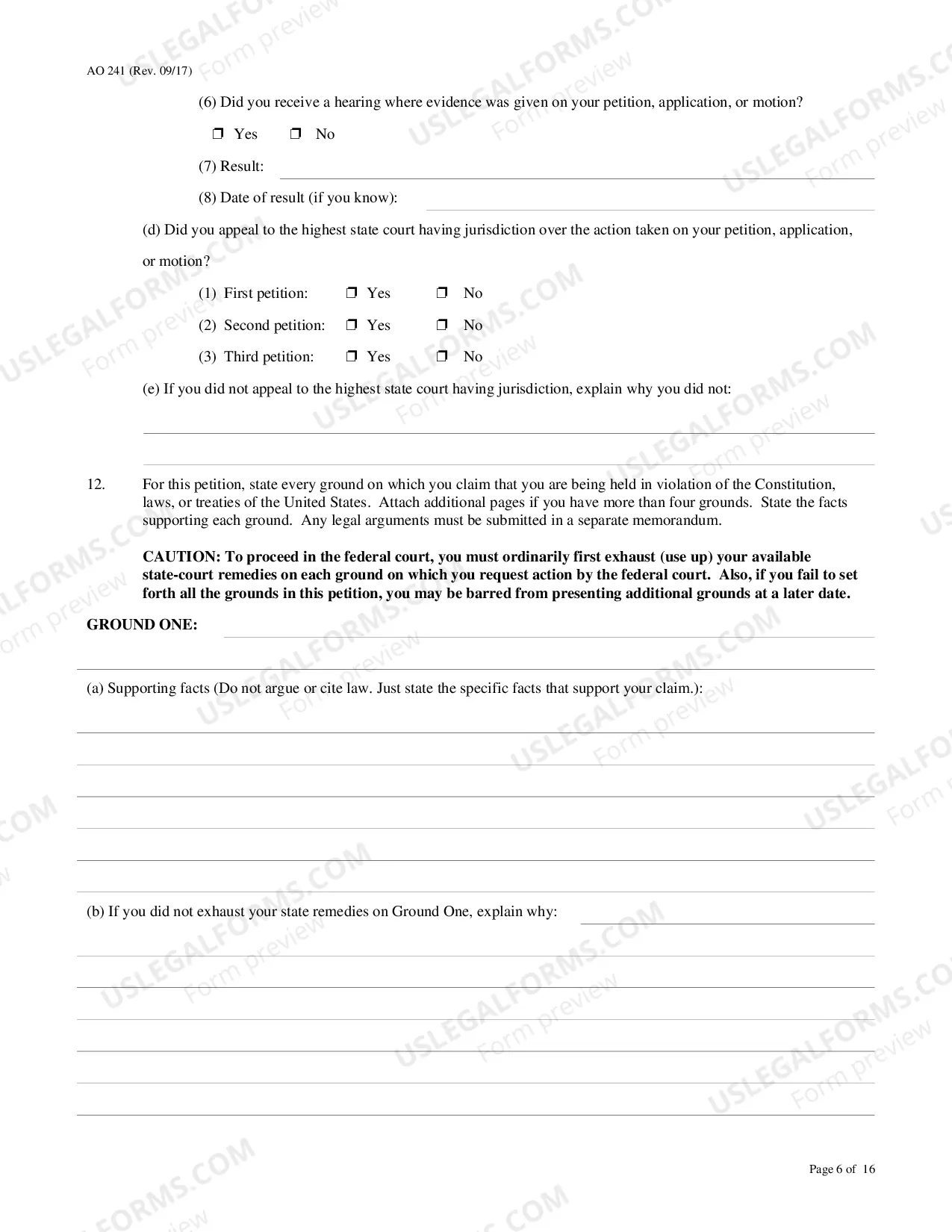 Preview Petition For Relief From Conviction-Sentence (Person In State Custody)