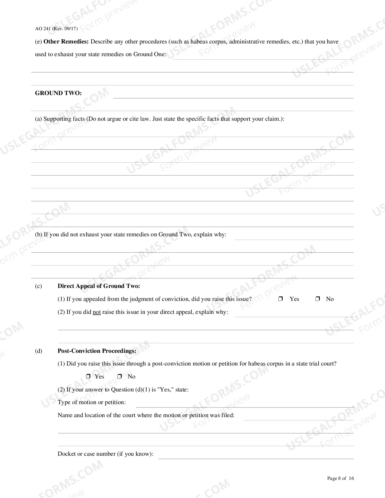 Preview Petition For Relief From Conviction-Sentence (Person In State Custody)