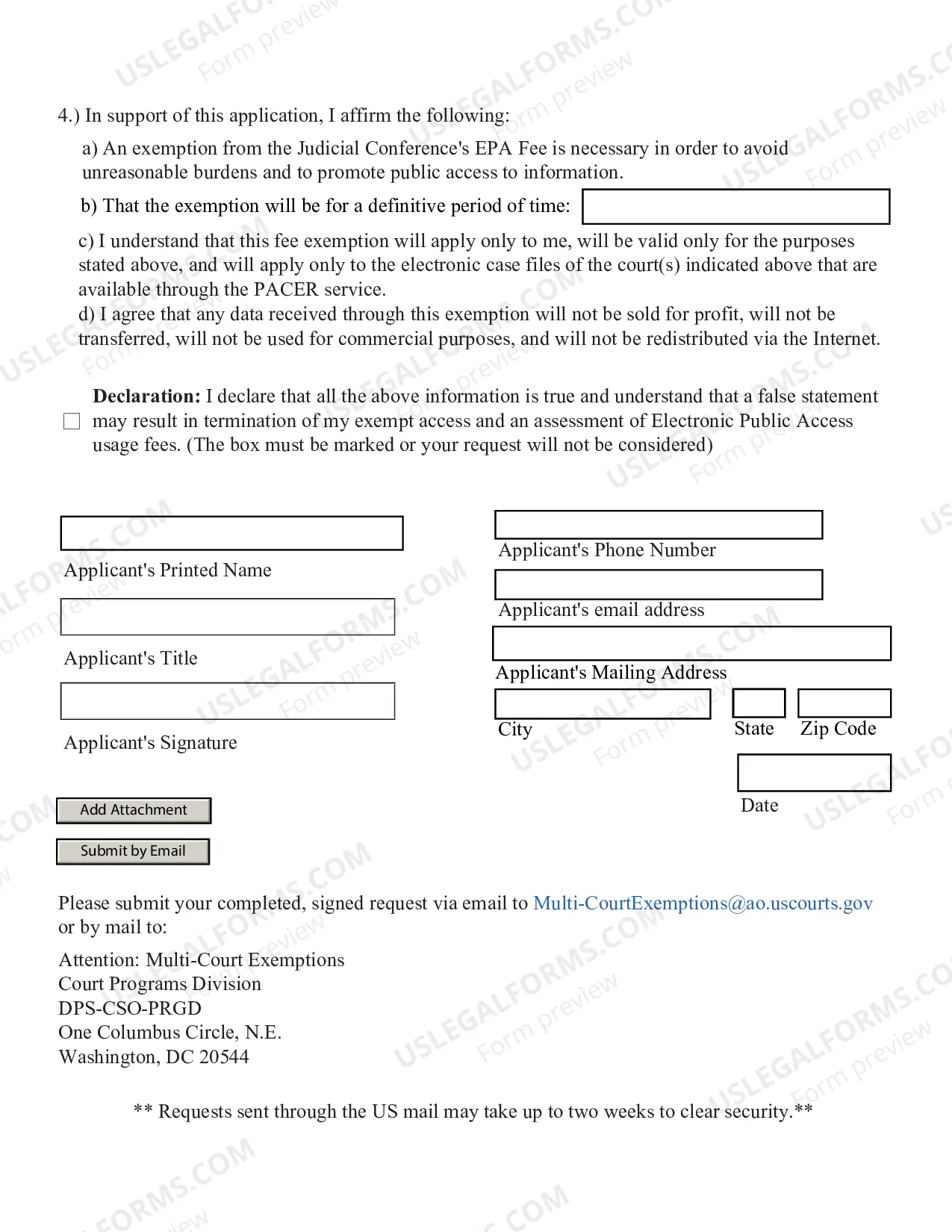 Preview Multi-Court PACER Fee Exemption Request
