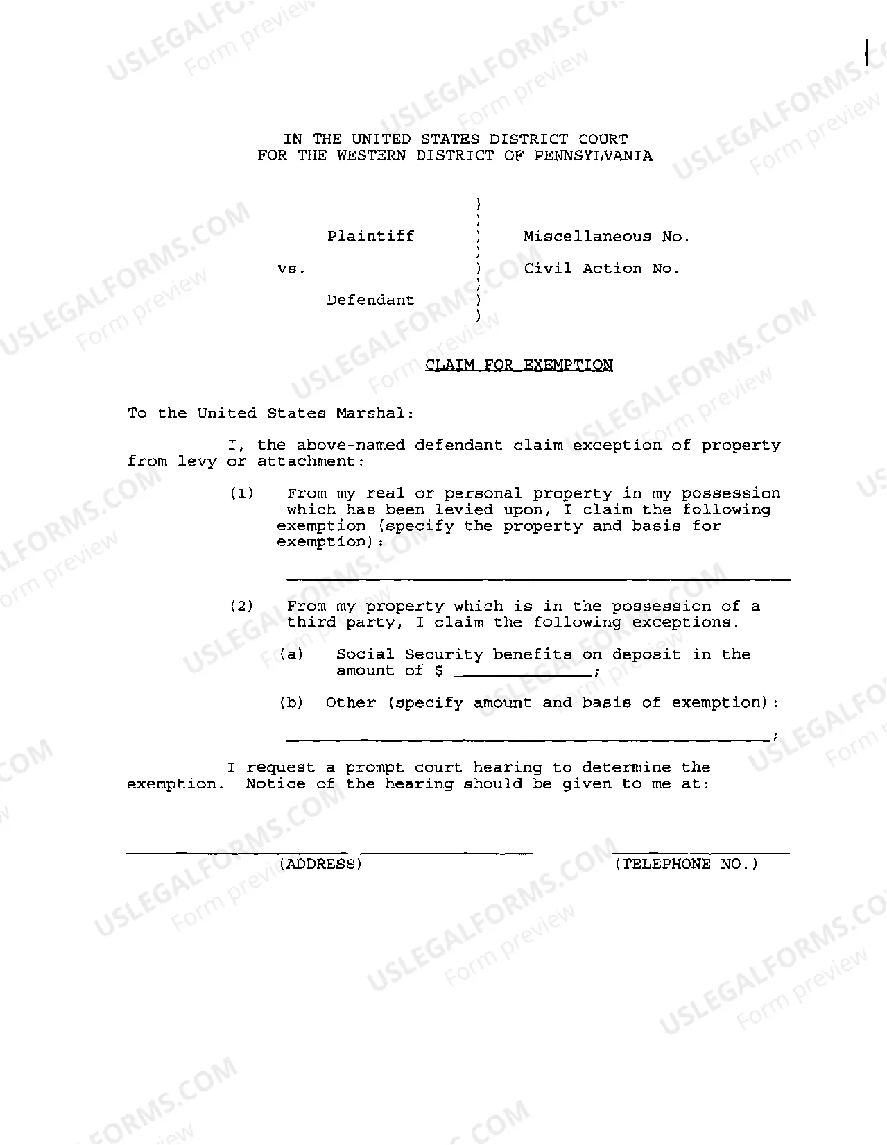 Preview Claim For Exemption