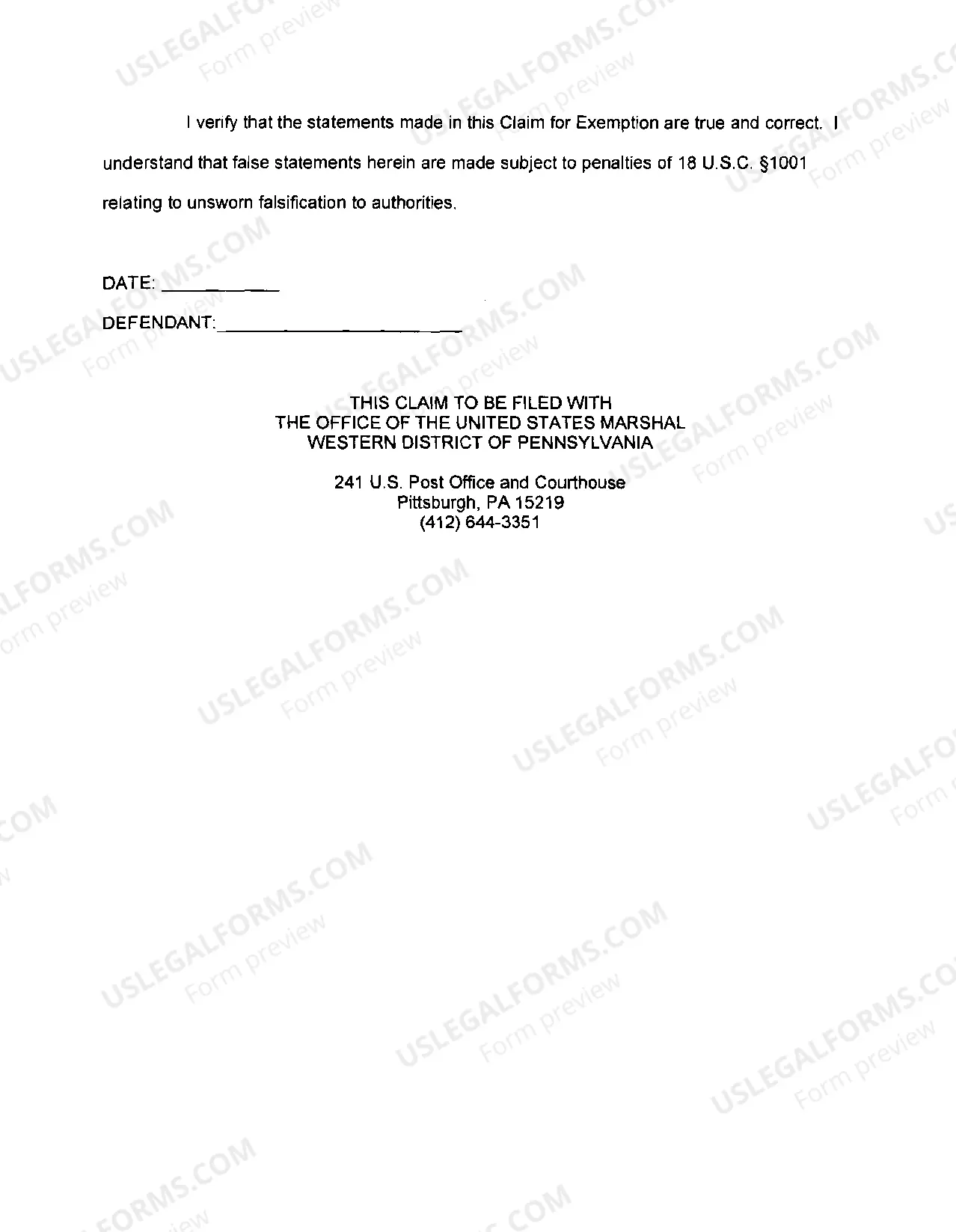 Preview Claim For Exemption