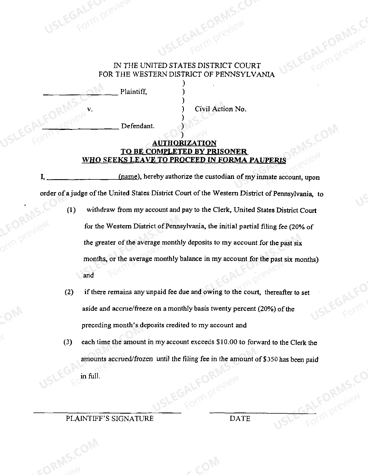 Preview Motion And Declaration In Support of Motion to Proceed In Forma Pauperis