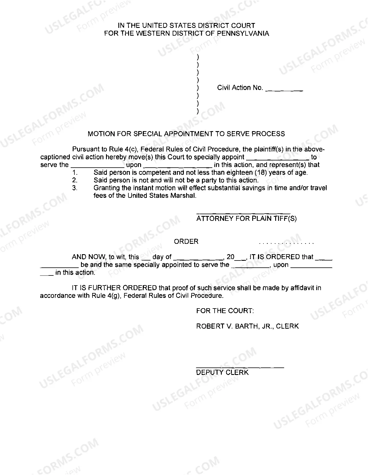 Preview Motion For Special Appointment to Serve Process