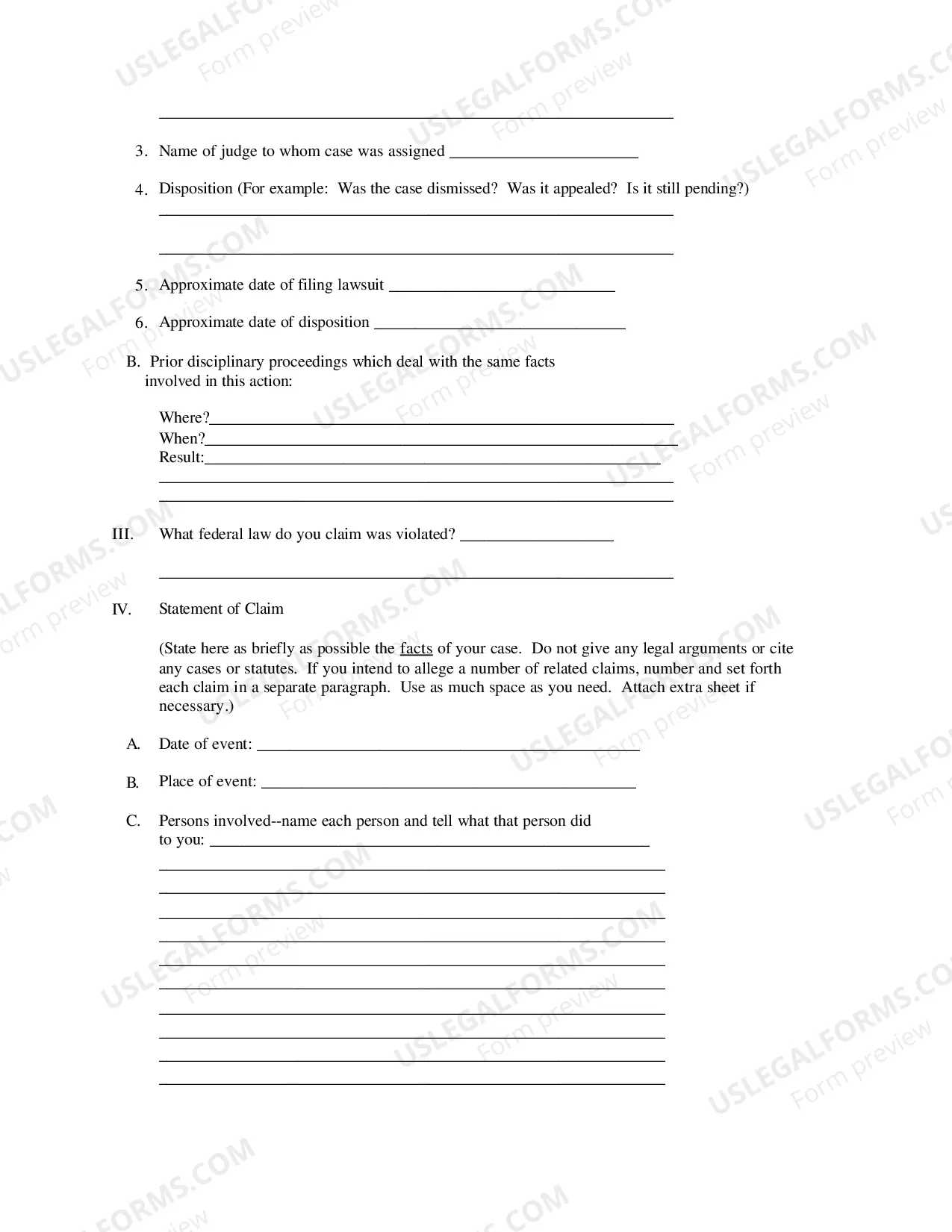 Preview Prisoner Civil Rights Complaint