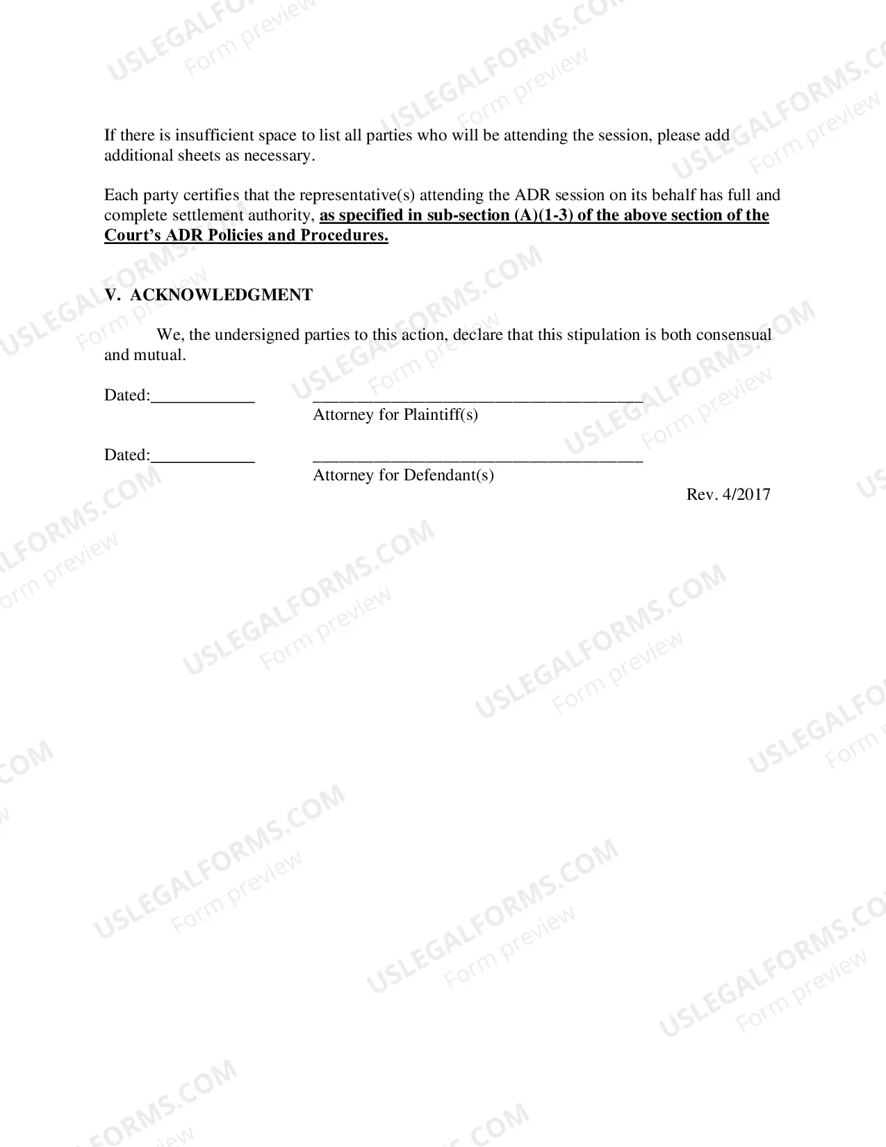 Preview Stipulation Selecting ADR Process