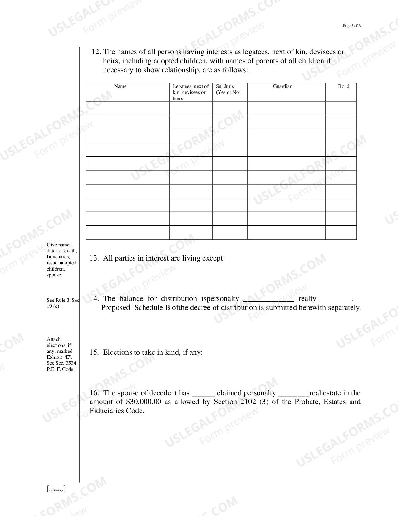 Preview Petition of Distribution (Intestacy)