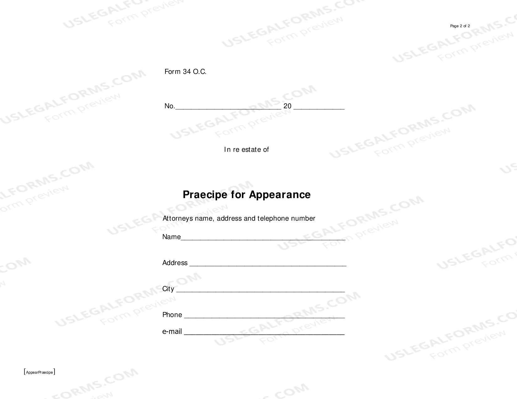 Preview Praecipe For Appearance