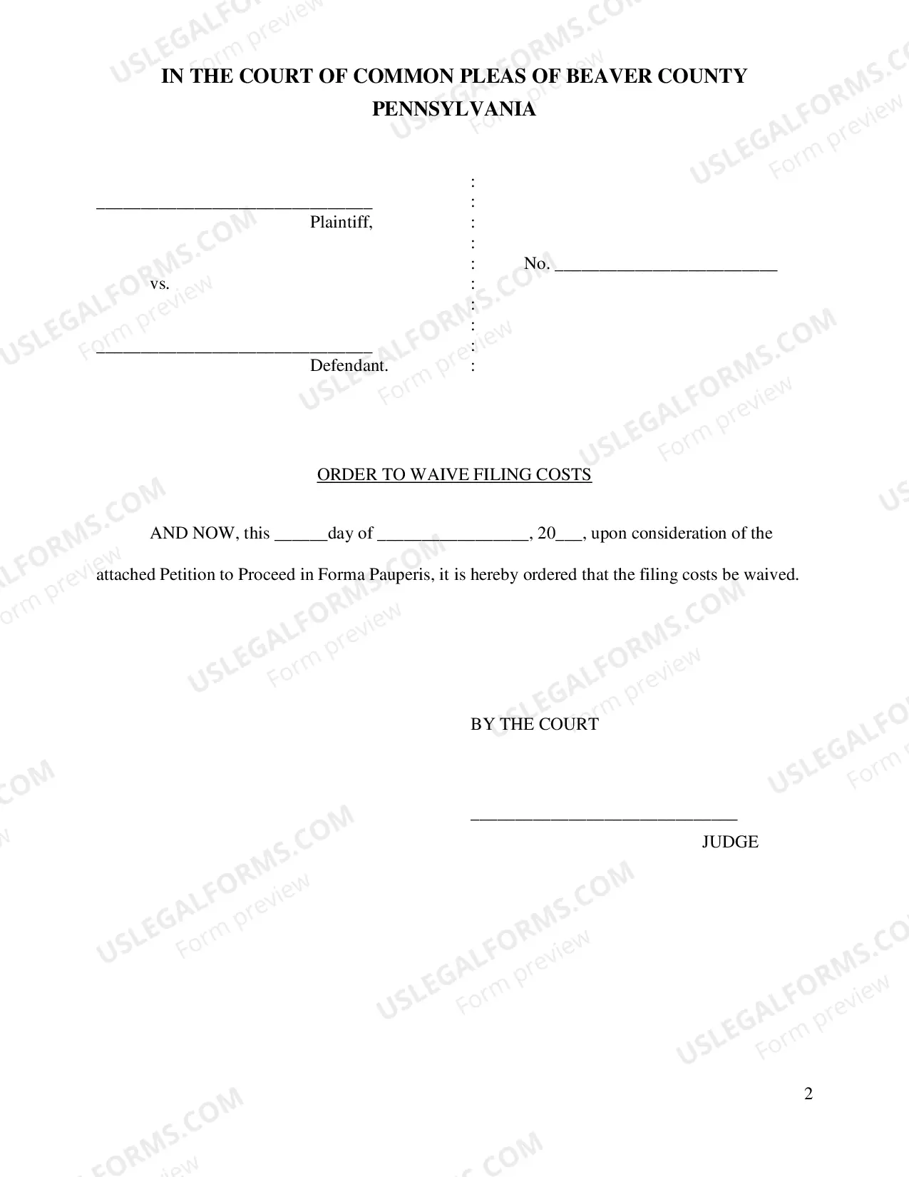 Preview Petition, Affidavit & Order for IFP